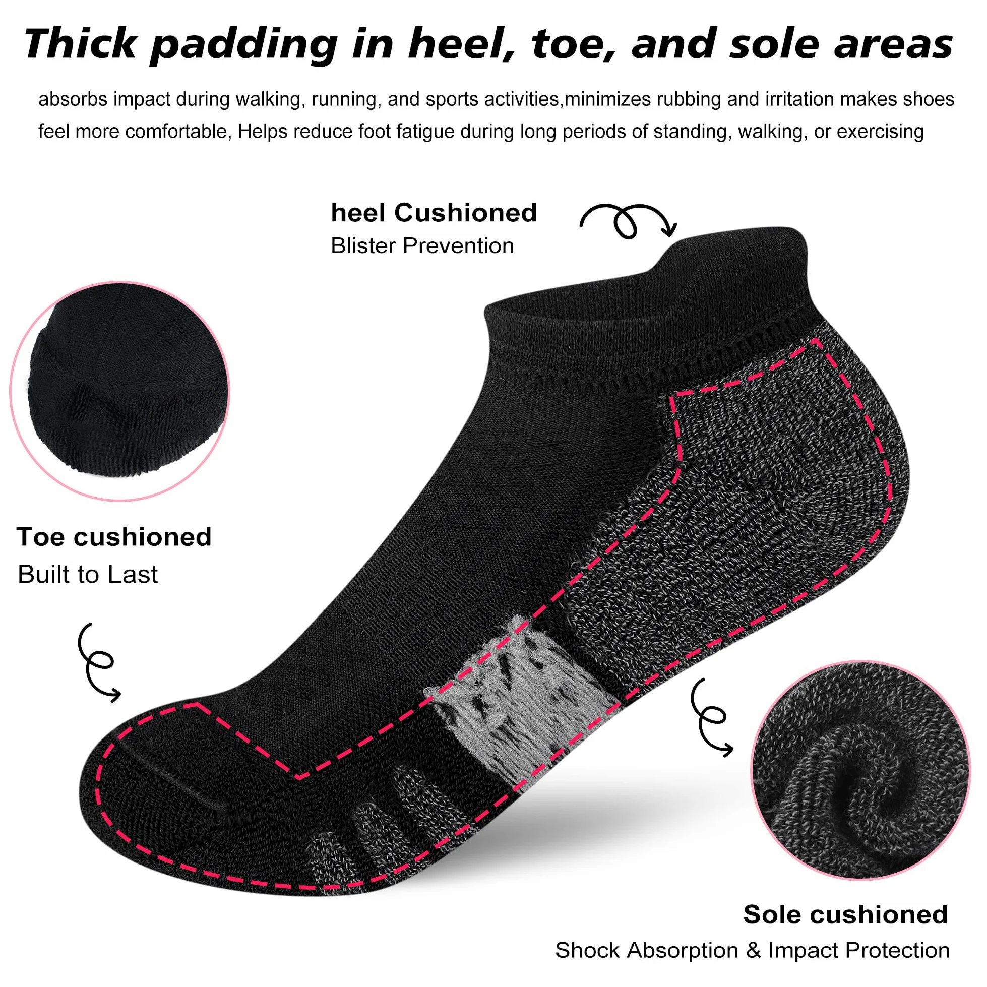 Calcetines tobilleros para mujer, antiampollas, transpirables, para correr, atléticos, acolchados, 3/6 pares