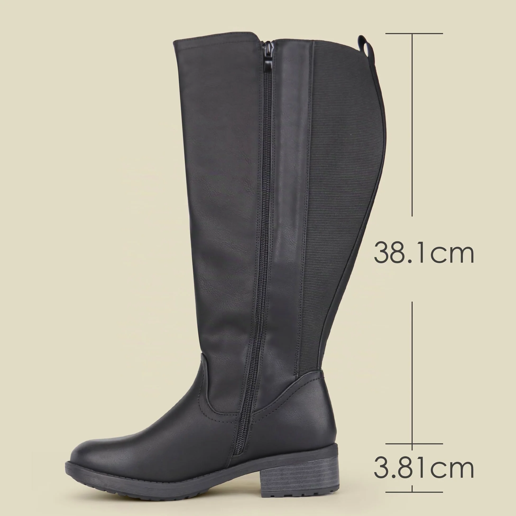 Botas altas hasta la rodilla para mujer, de caña ancha, con cremallera lateral y panel elástico
