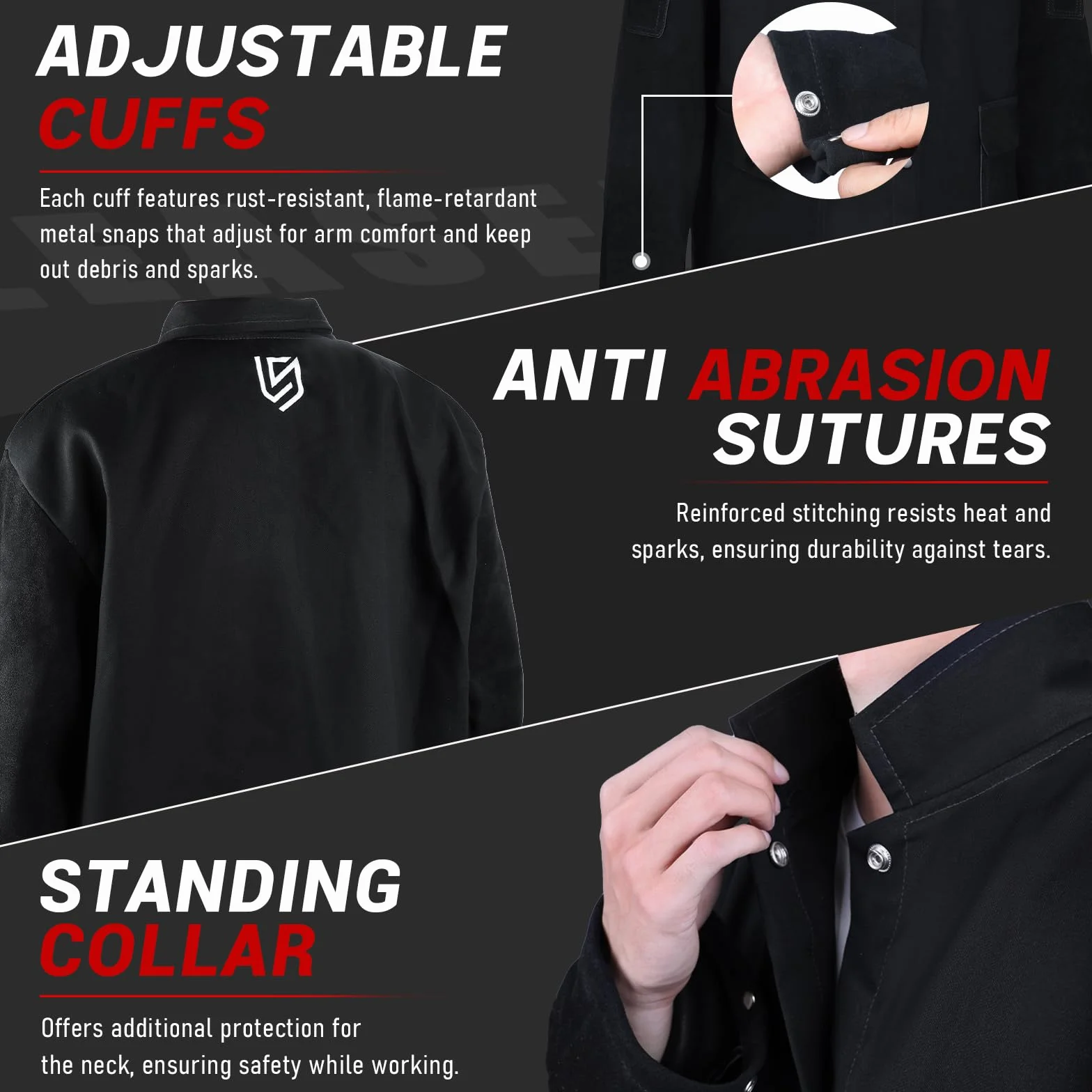 LeaSeek Chaqueta de soldadura de algodón resistente al fuego (FR) con mangas de cuero, abrigo soldador de seguridad para el trabajo para hombres y mujeres