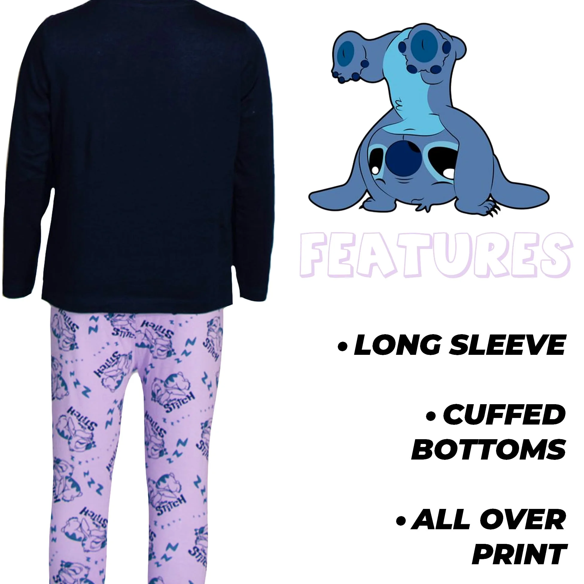 Disney Stitch - Conjunto de pijama para niños, tallas de 13 a 14 años, Diseño de puntada, 13-14 años