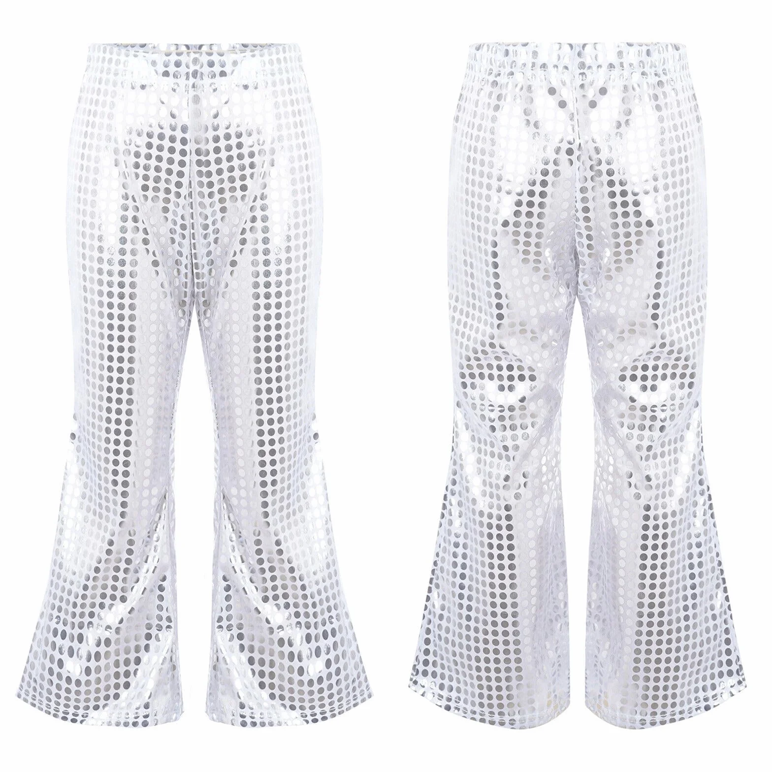 Pantalones Largos Acampanados Pantalon Lentejuelas Niño Niña Retro de Cuero Metálico Brillante para Danza Pantalón Chandal Jazz Cintura Elástica Traje Baile Fiesta Actuación n23
