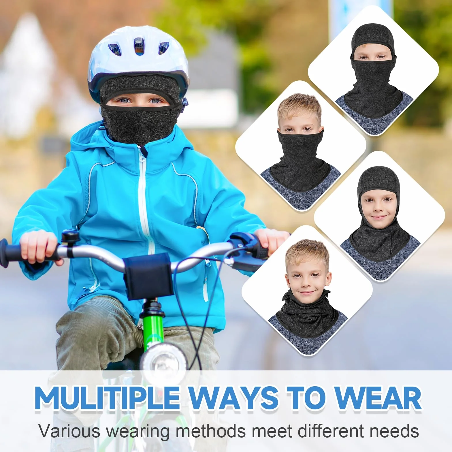 Pasamontañas Térmico Niños 2-8 Años, Máscara de Esquí Ciclismo Gorro con Calentador de Cuello