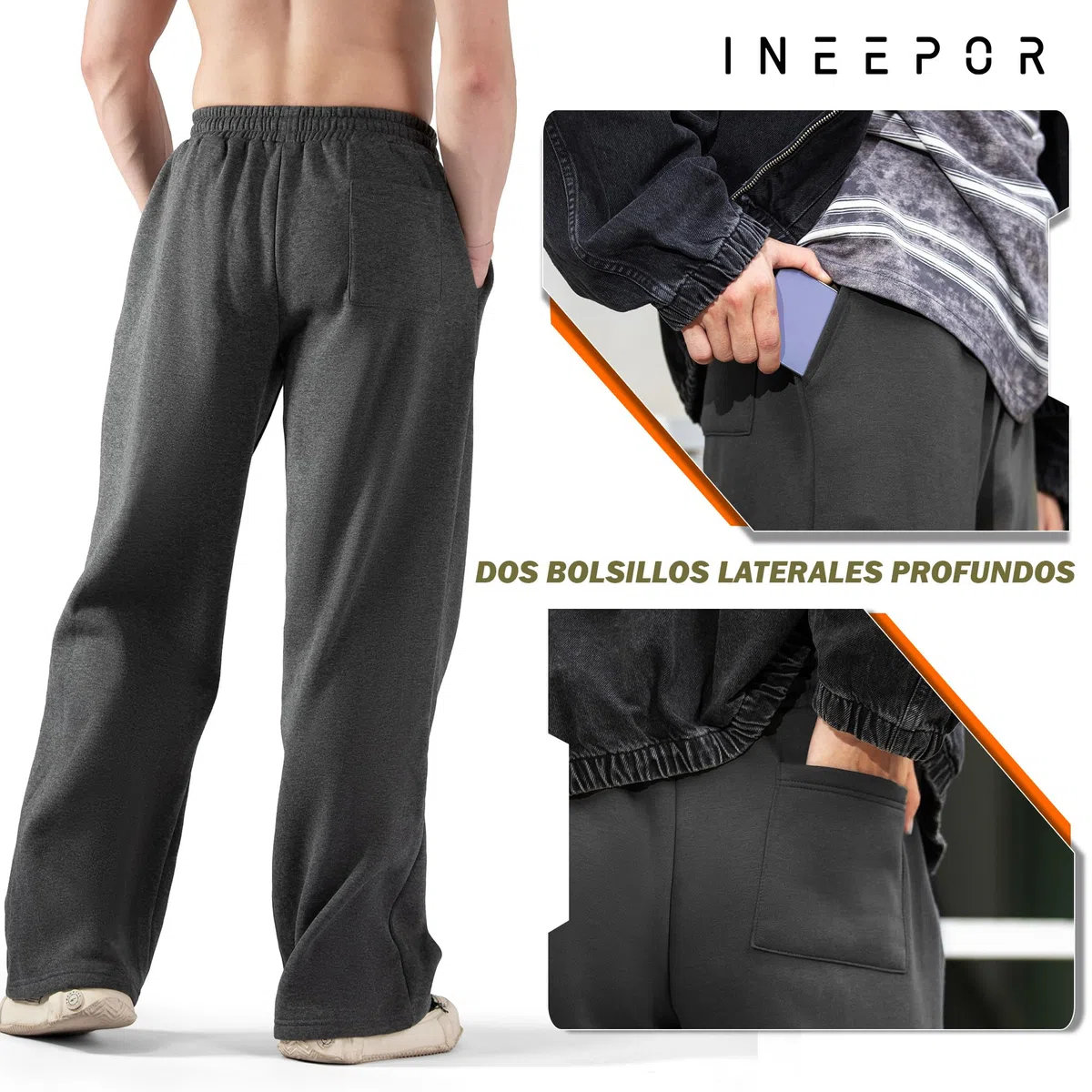 ineepor Pantalon Chandal Hombre Invierno Baggy Pierna Forro Polar Cálido