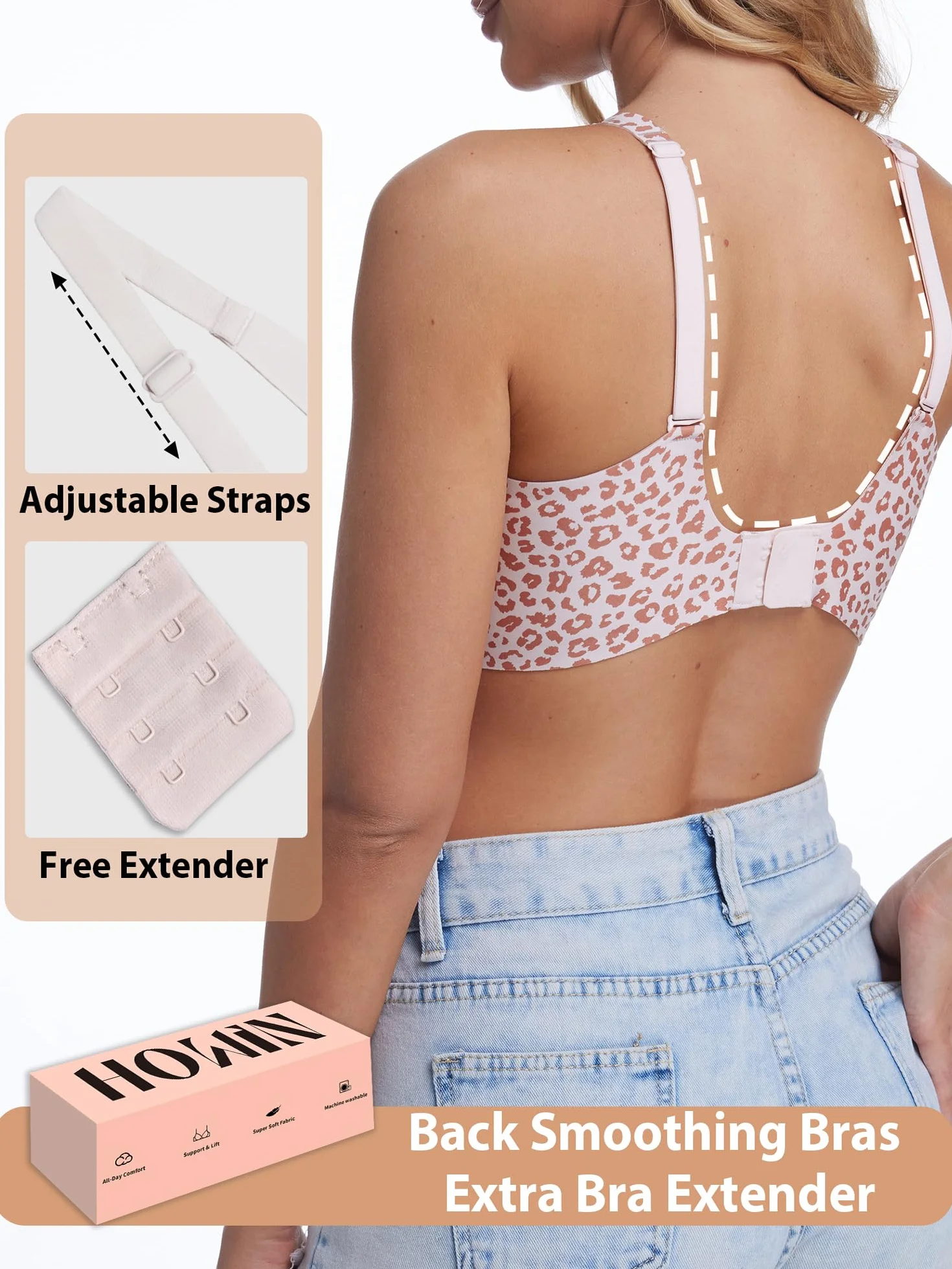 HOWIN Sujetador sin Aros ni Costuras Push Up con Relleno, Escote Profundo Invisible Bralette Mujer