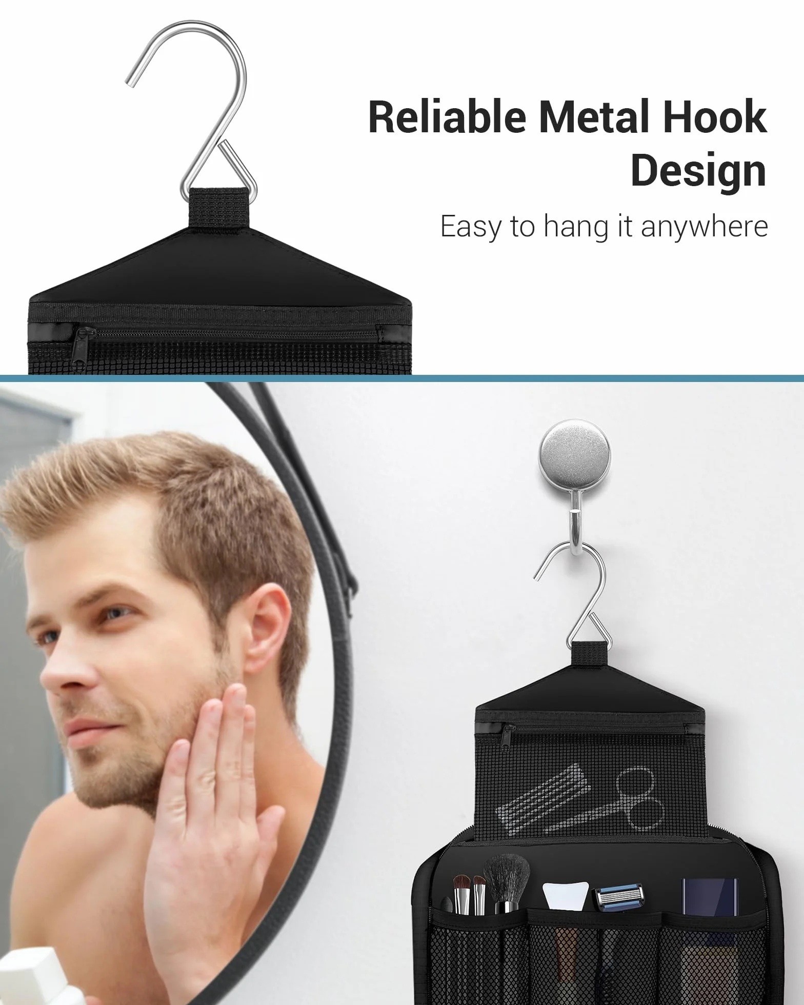 Maliton Neceser Viaje,Neceser Hombre Mujer,Impermeable De Gran Capacidad Neceser Maquillaje,con 4 Compartimentos Y Gancho Giratorio De 360°,para BañO Y Almacenamiento