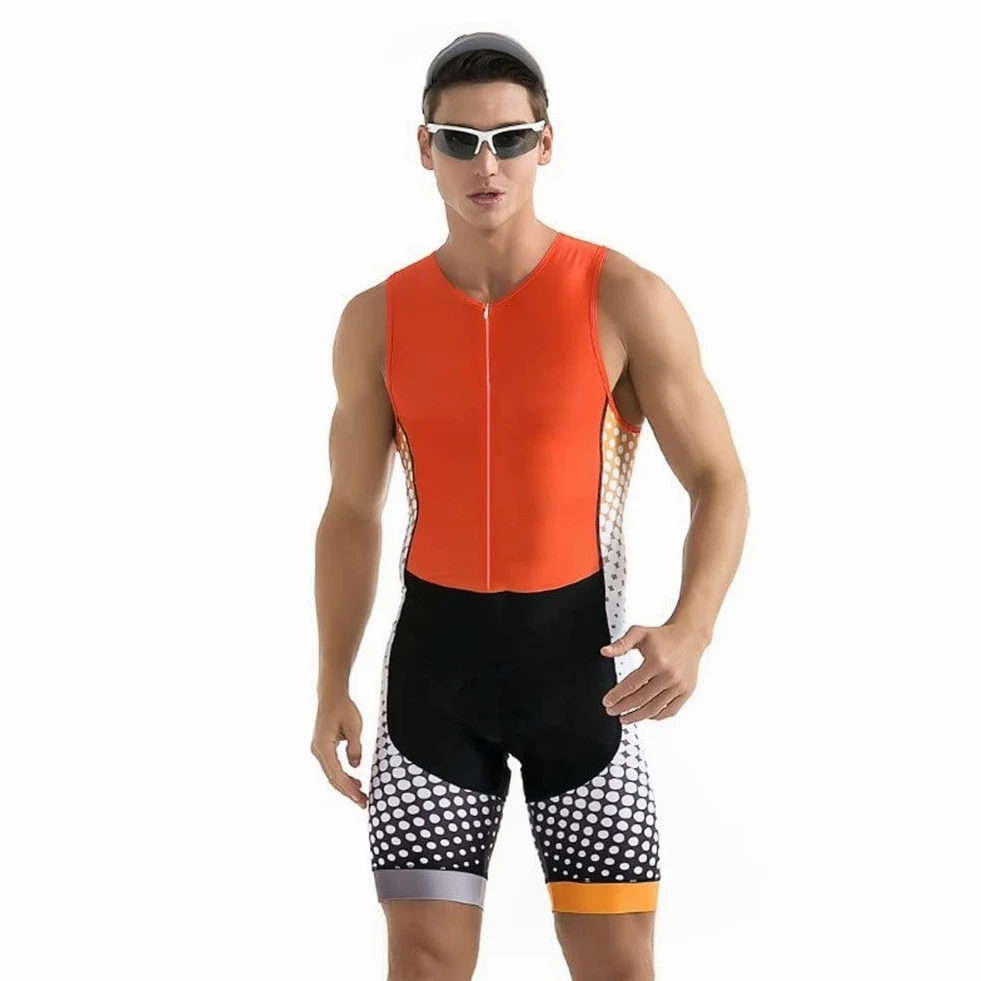 Traje de ciclismo masculino, mono de triatlón, mono de una pieza, sin mangas, bolsillos 9d gel Almohadilla, MTB Traje, ropa deportiva de verano CYTSH (Color : Men Trisuit 4, Size : XXXX-Large)