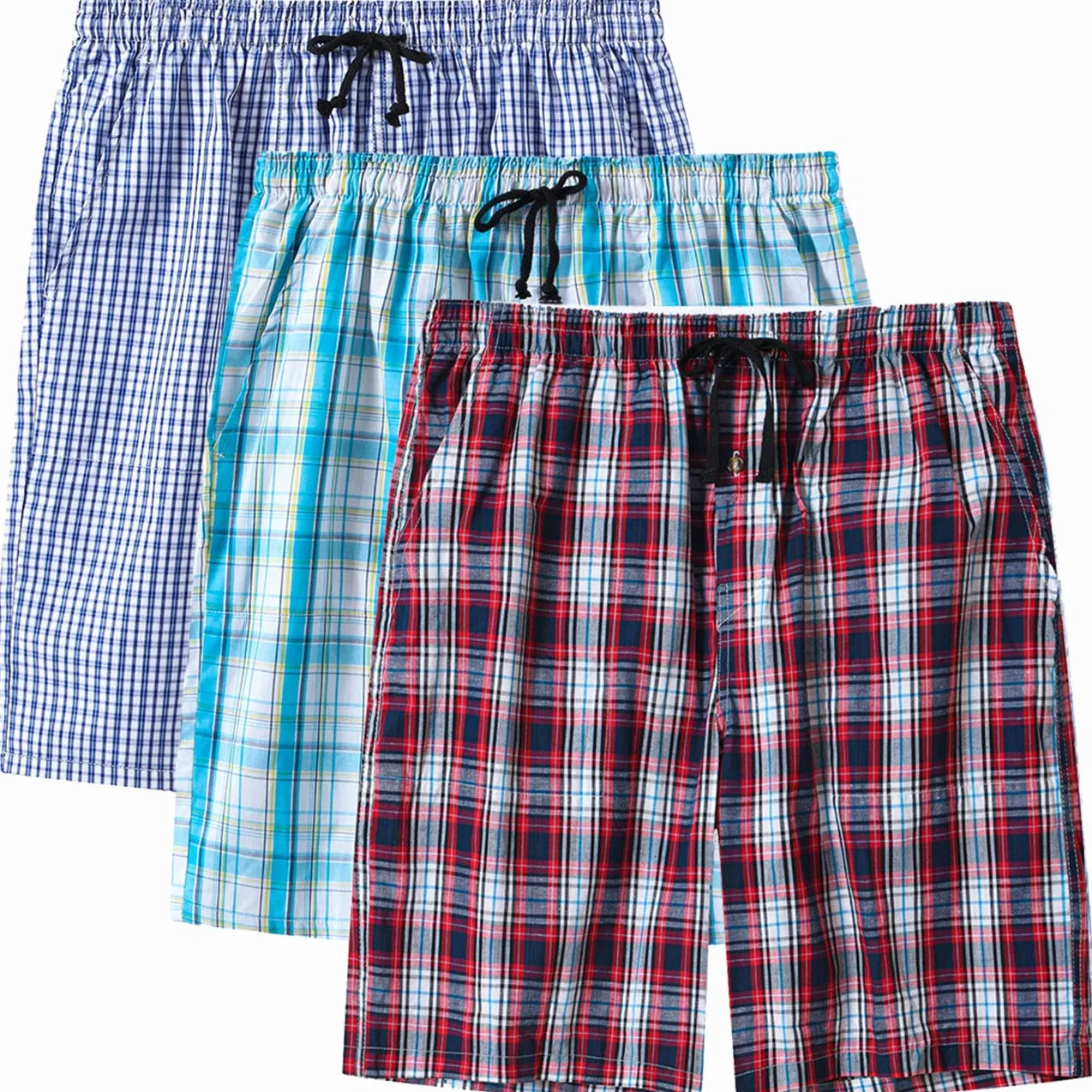 MoFiz Hombre Pantalón Corto de Pijama Casual Shorts a Cuadros de Algodón con Bolsillos