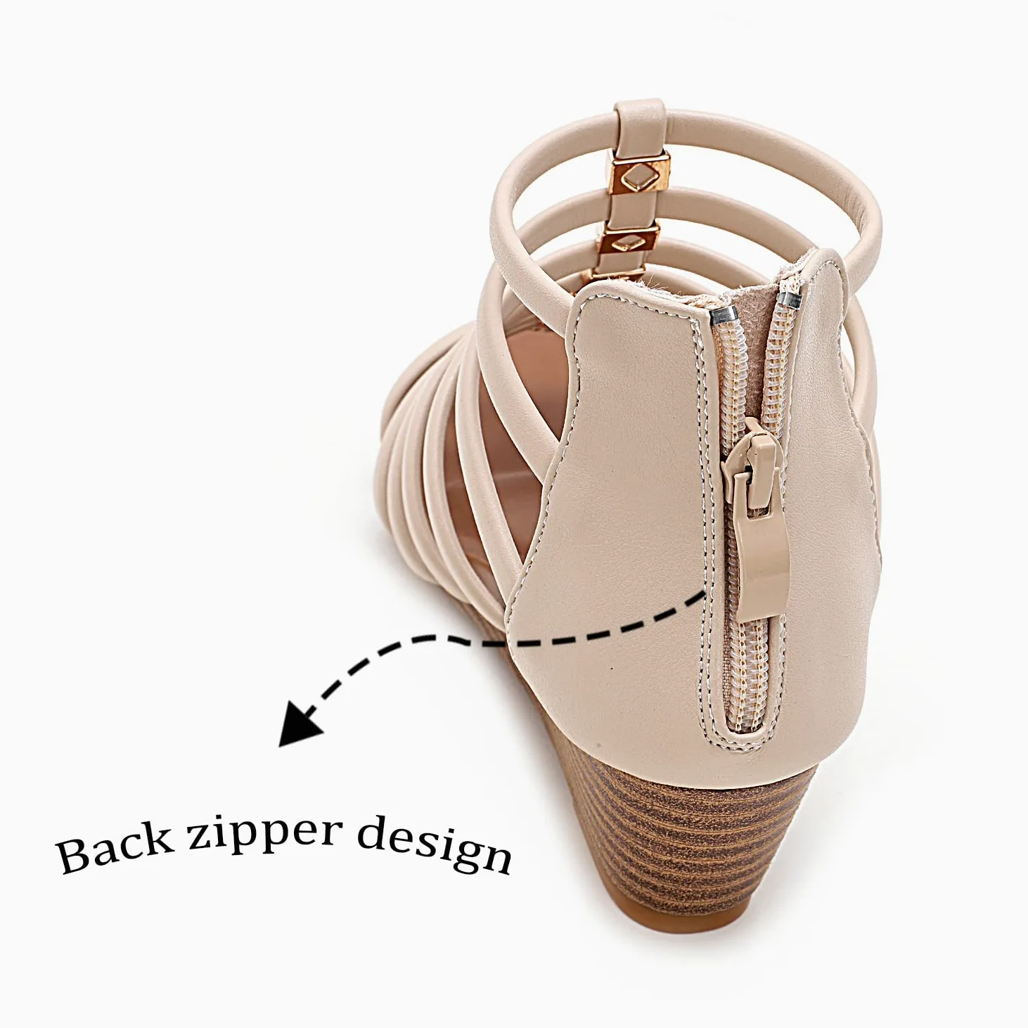 STMAHER Sandalias de gladiador para mujer con cremallera y tiras y cuña, zapatos romanos para niñas