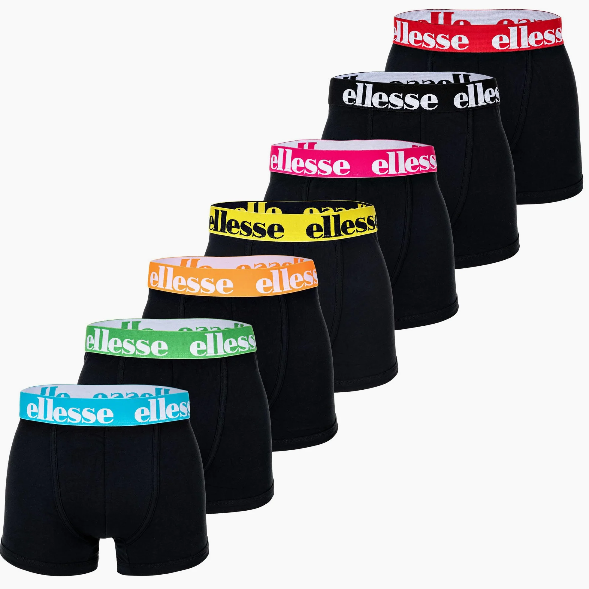 Ellesse Yema Calzoncillos tipo bóxer para hombre, paquete de 7 unidades, con logotipo, sin bragueta, algodón elástico