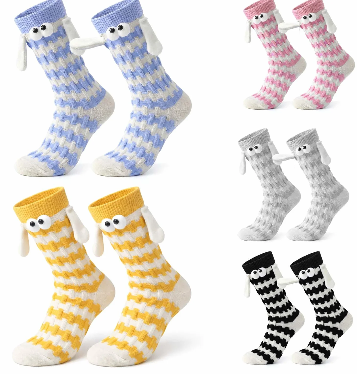5 pares de calcetines magnéticos divertidos,Mediano Tubo Calcetines, calcetines 3d mano en la mano para mujeres hombres, par unisex divertido con las manos, calcetines para pareja
