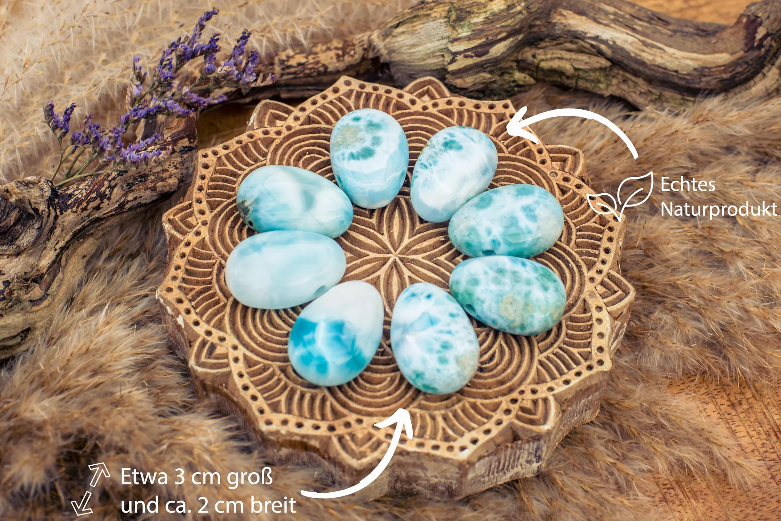 Larimar Colgante Piedra Rodada Perforada Cinta Algodón