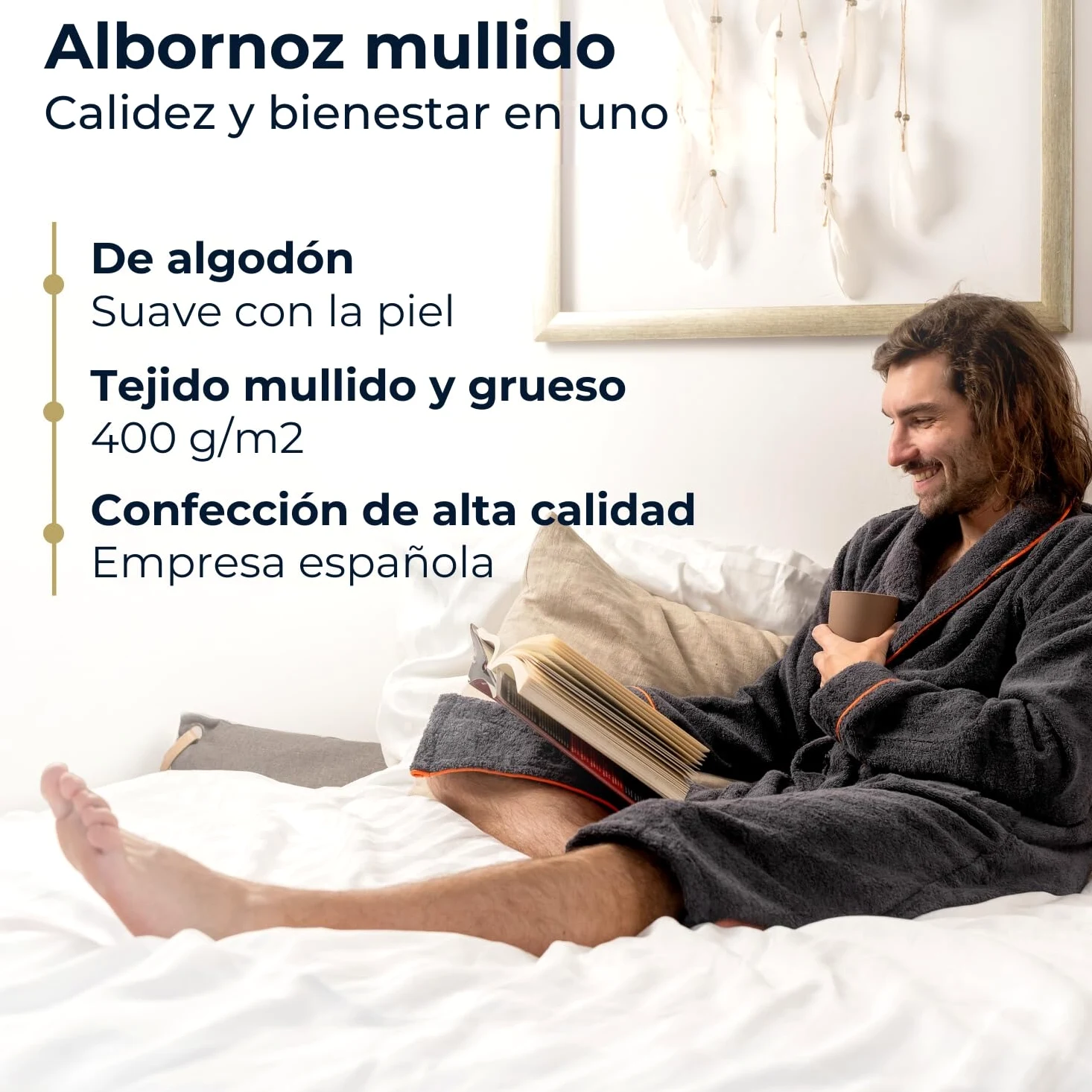 Albornoz de Baño para hombre de Algodón 430 gsm - S/M/L/XL/XXL - Alta Absorción y Certificado OEKO TEX