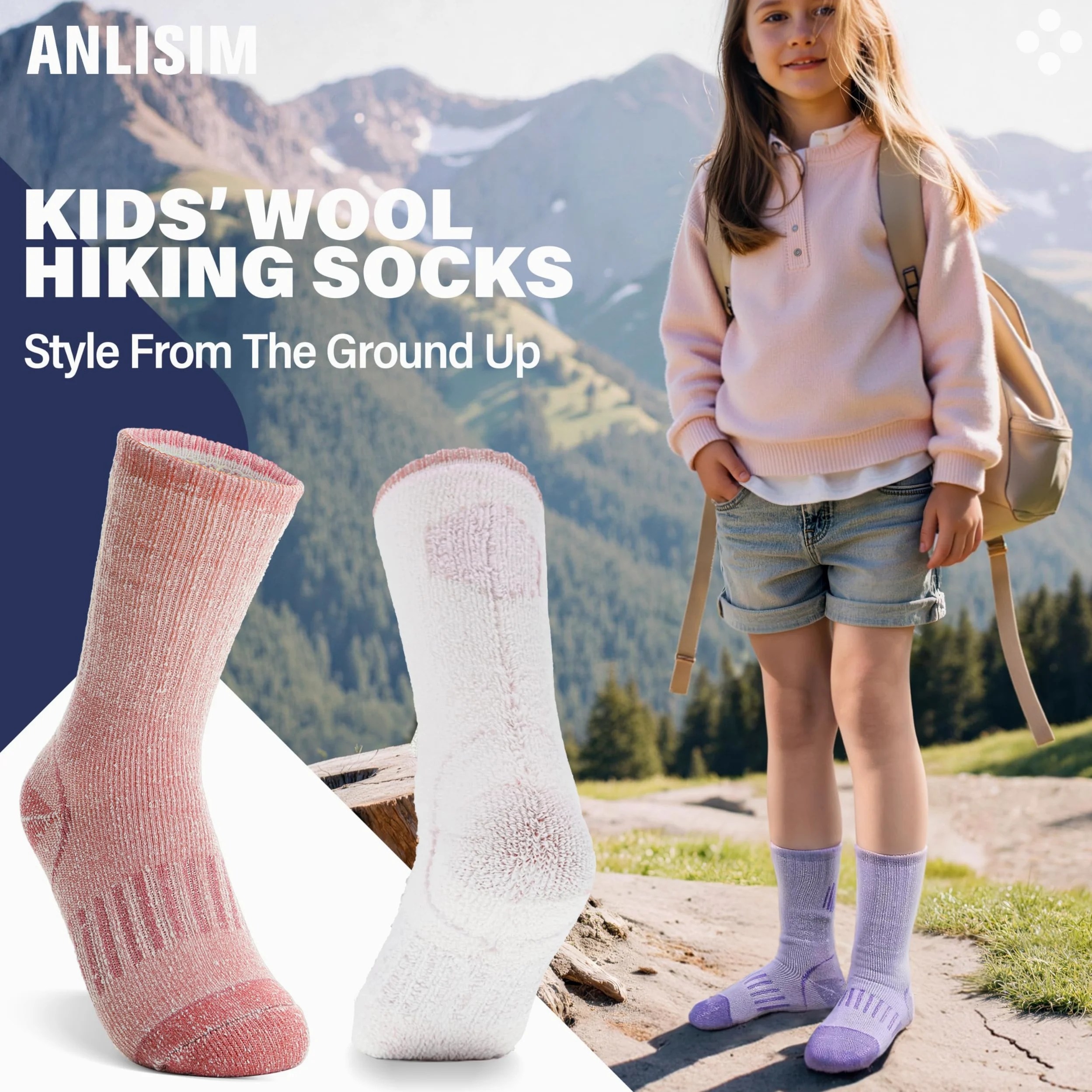 Anlisim Calcetines de senderismo de lana merino para niños y niñas, calcetines térmicos de invierno cálidos para botas de snowboard