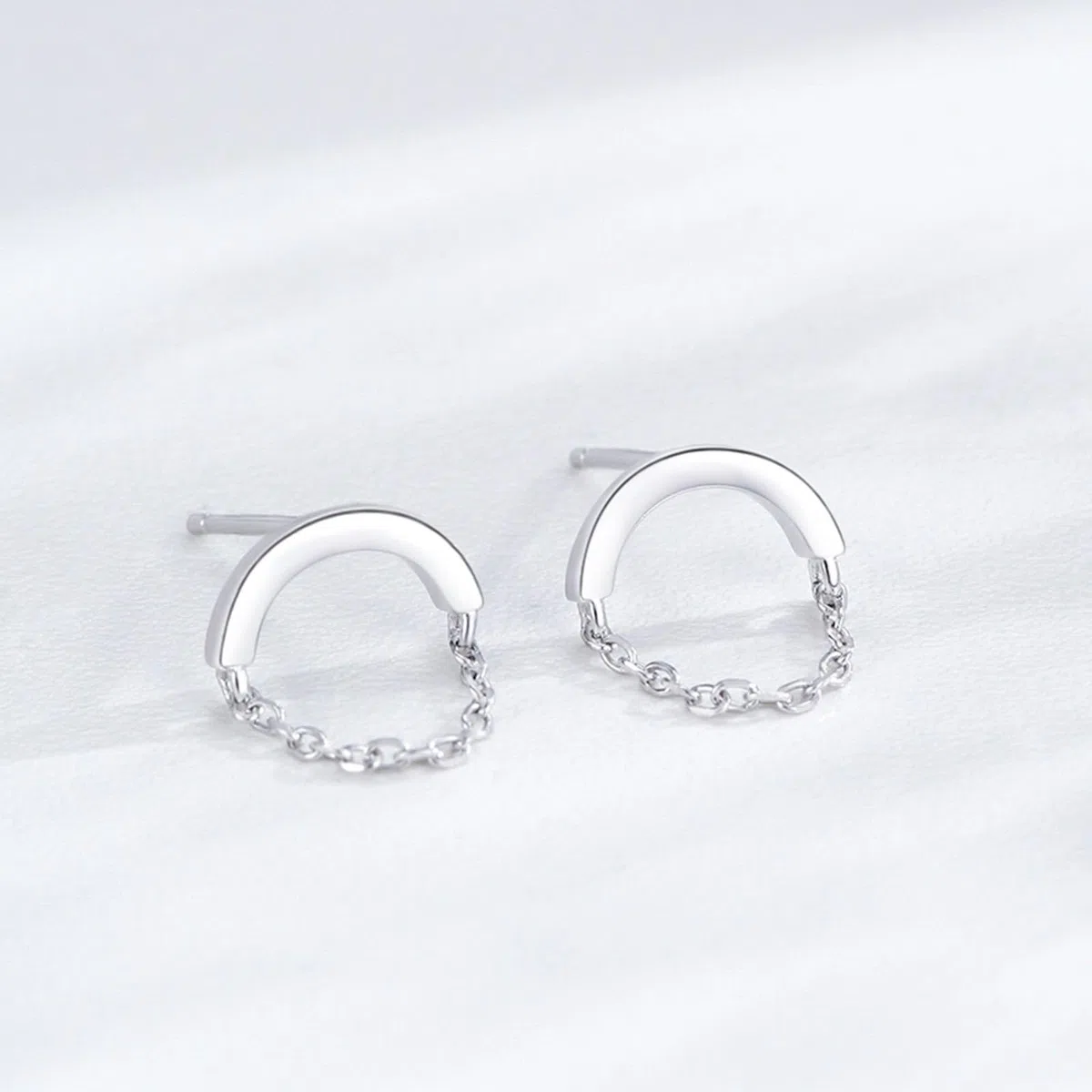 Pendientes de oro blanco Au375, joyas de oro auténtico, cadena en U