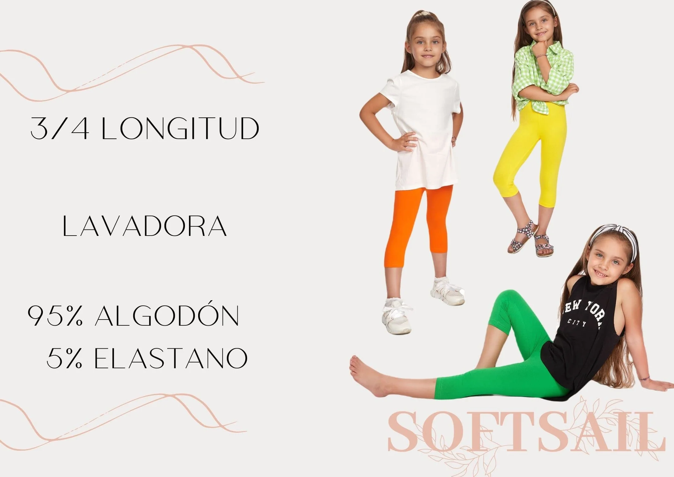 SOFTSAIL Leggings Niña Mallas 3/4 Pantalones Cortos Capri De Algodón para Deportes Baile Gimnasia Transpirables Cómodos Y Elásticos