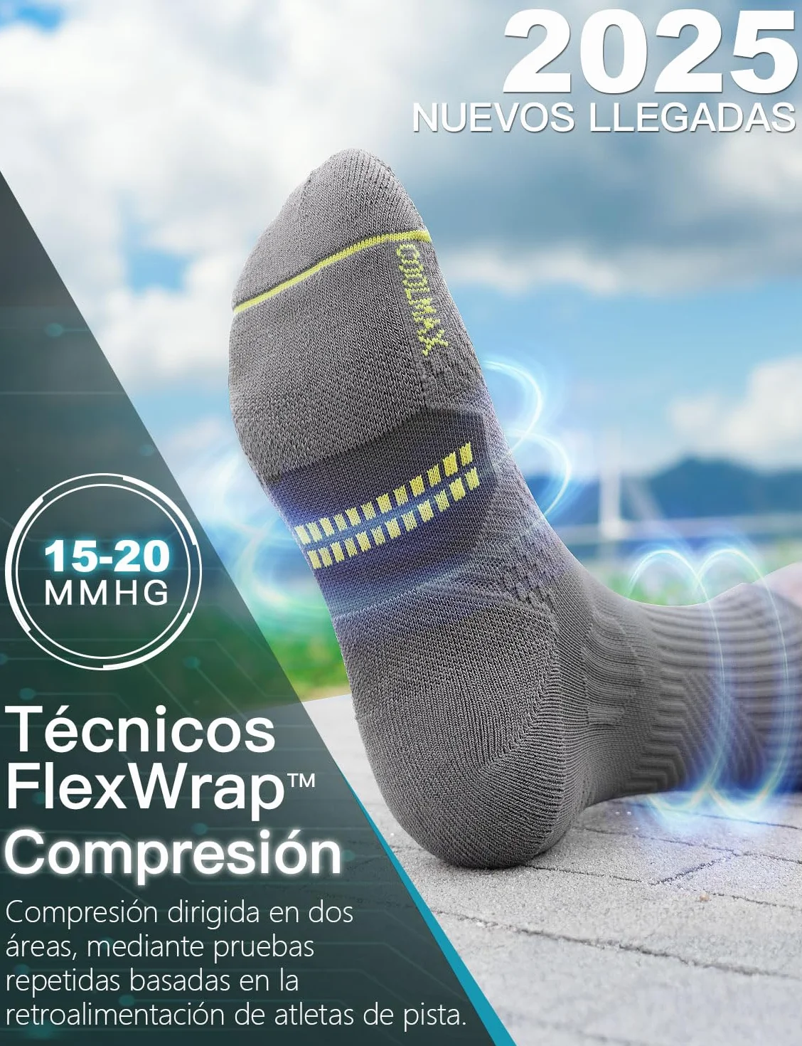 Calcetines de compresión de viscosa de bambú para correr, atletismo, senderismo, baloncesto, entrenamiento (FR/ES, 42-47, Gris Negro)
