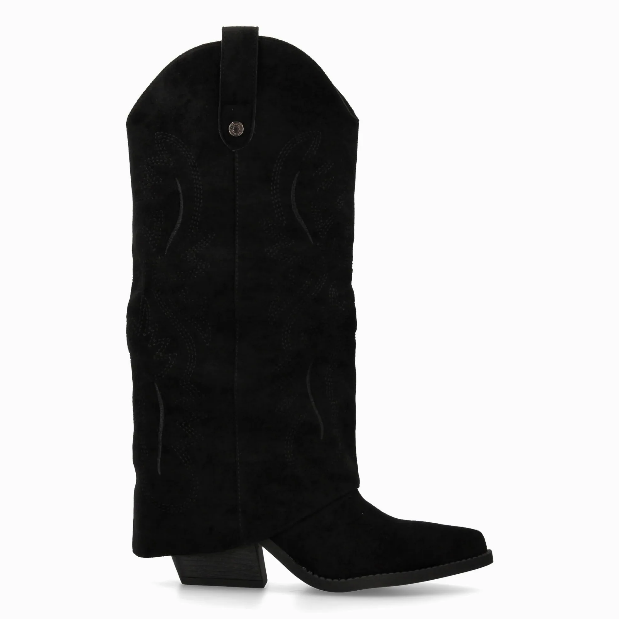 Bota para Mujer Estilo Cowboy, acabada en Punta y con Grabados Bordados en la Cana. Tacon Cubano y Cierre de Cremallera. Ideal Otono Invierno.