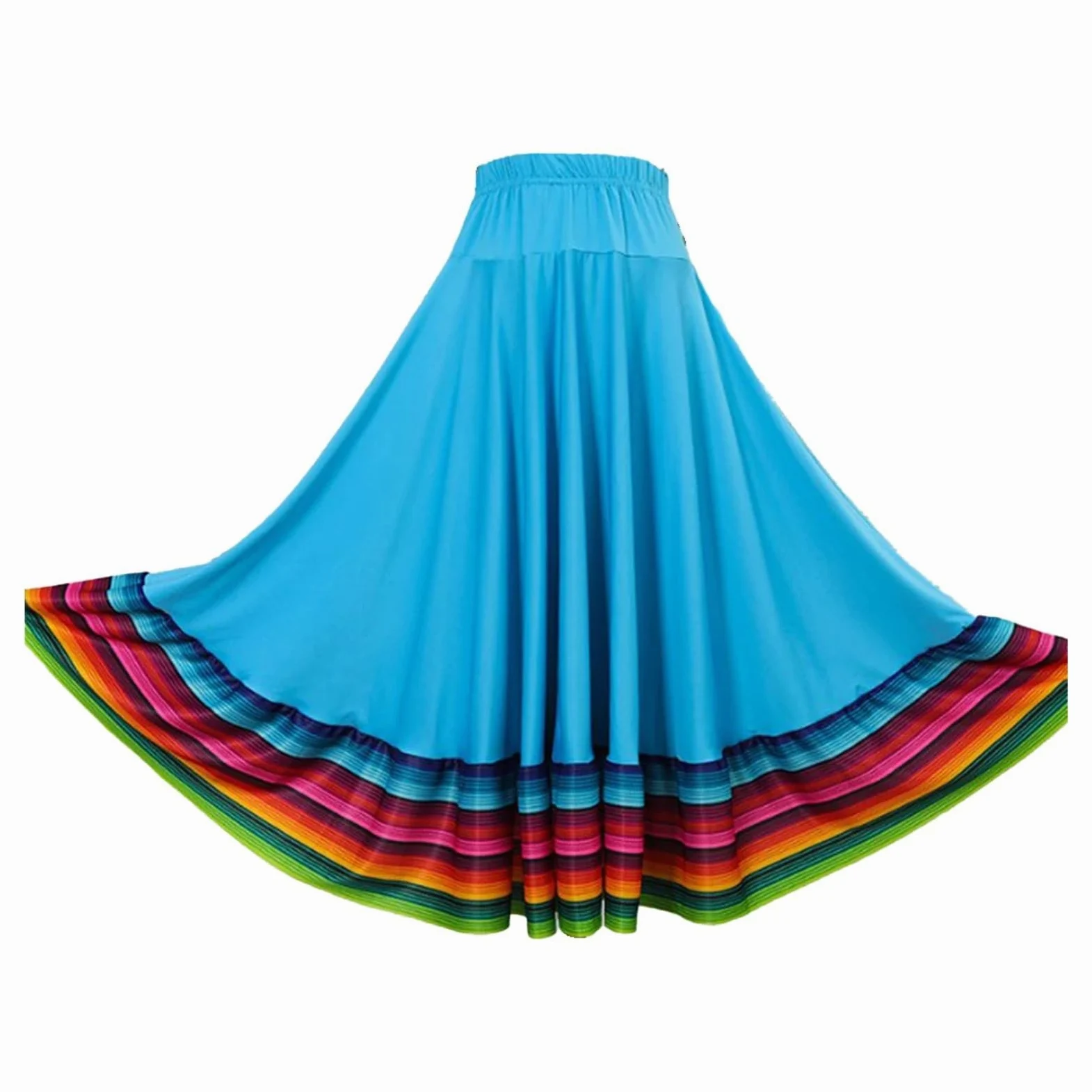 Falda Danza del Vientre Falda de Baile for Mujer, Faldas largas con Vuelo Grande y Coloridas, Traje de actuación de Danza folclórica Mexicana(Sky Blue 75cm,3XL)