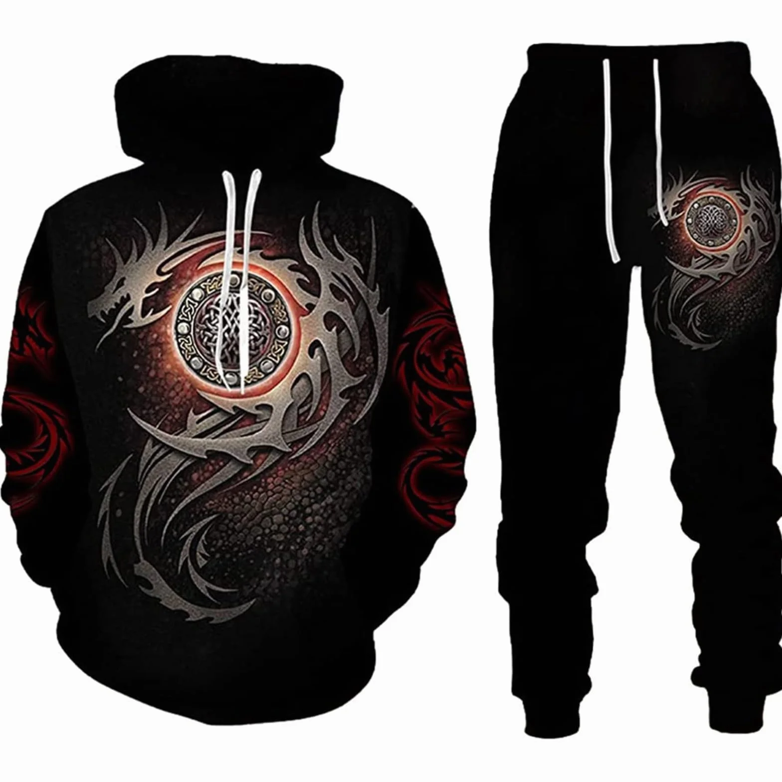 Chándal para hombre con capucha dragón chino 3D conjunto deportivo Y2K Hip Hop suelto ropa de calle