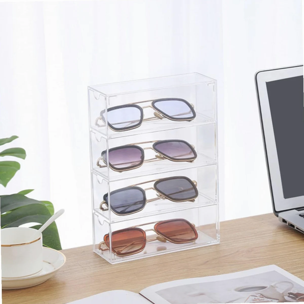 Caja Organizadora sin Rebabas 2 Piezas para Gafas de Sol de Plástico Resistente Diseño Apilable Adecuado para Uso Personal en Casa