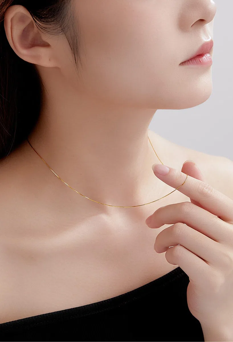 Collares de oro para mujer, cadena de serpiente de oro amarillo simple, cadena amarilla de 14 quilates para ella