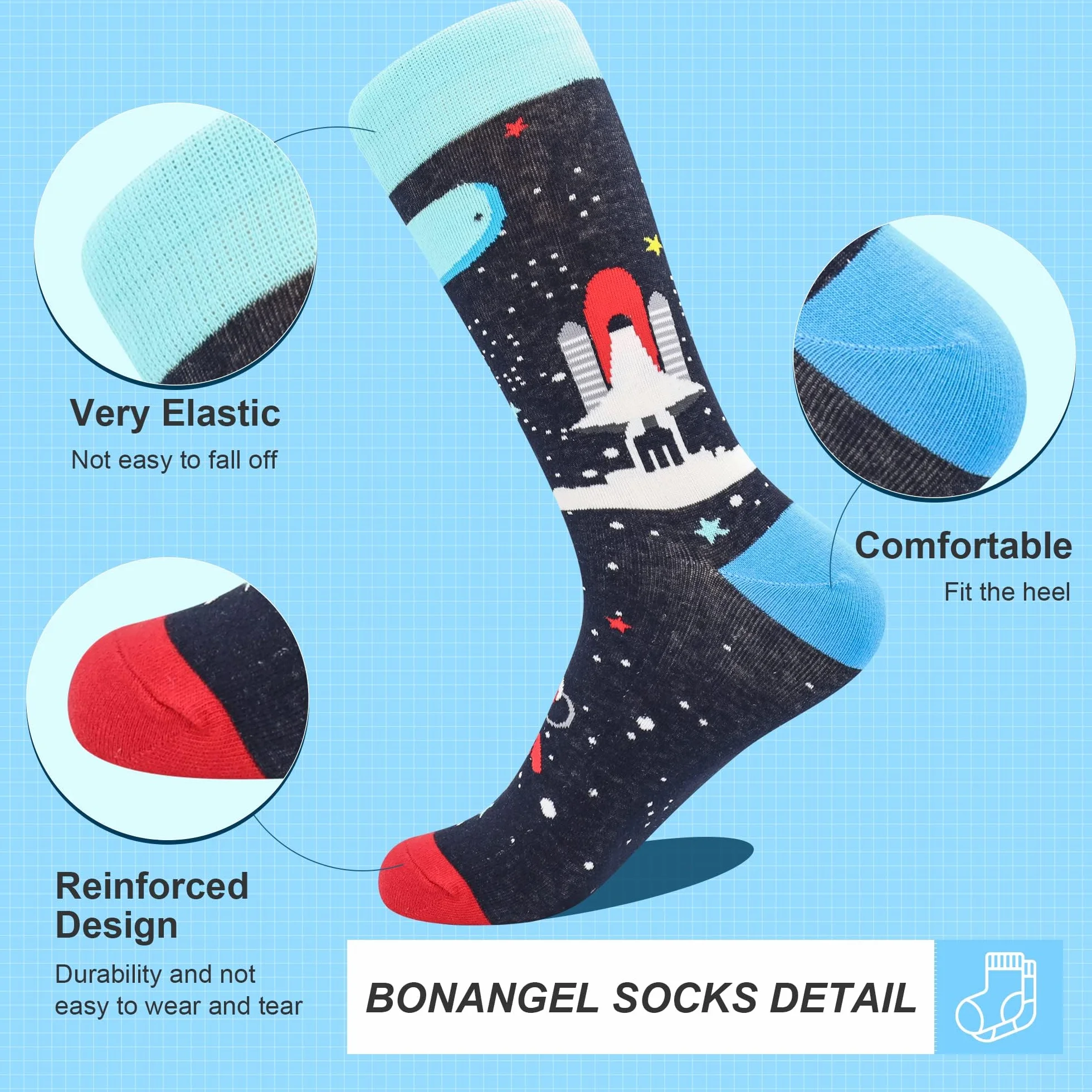 BONANGEL Calcetines Funky para Hombre, Calcetines Navideños, Divertidos y Coloridos Calcetines de Vestir de Algodón Loco, Regalo para Hombres Papá Novio