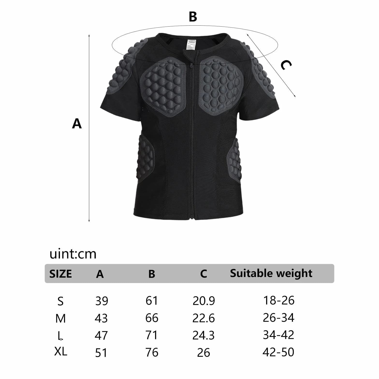 Camiseta Deportiva Acolchada Niños Protección Impacto Compresión EVA Transpirable Función Zipper Adecuada para Entrenamiento Rugby Baloncesto Ciclismo