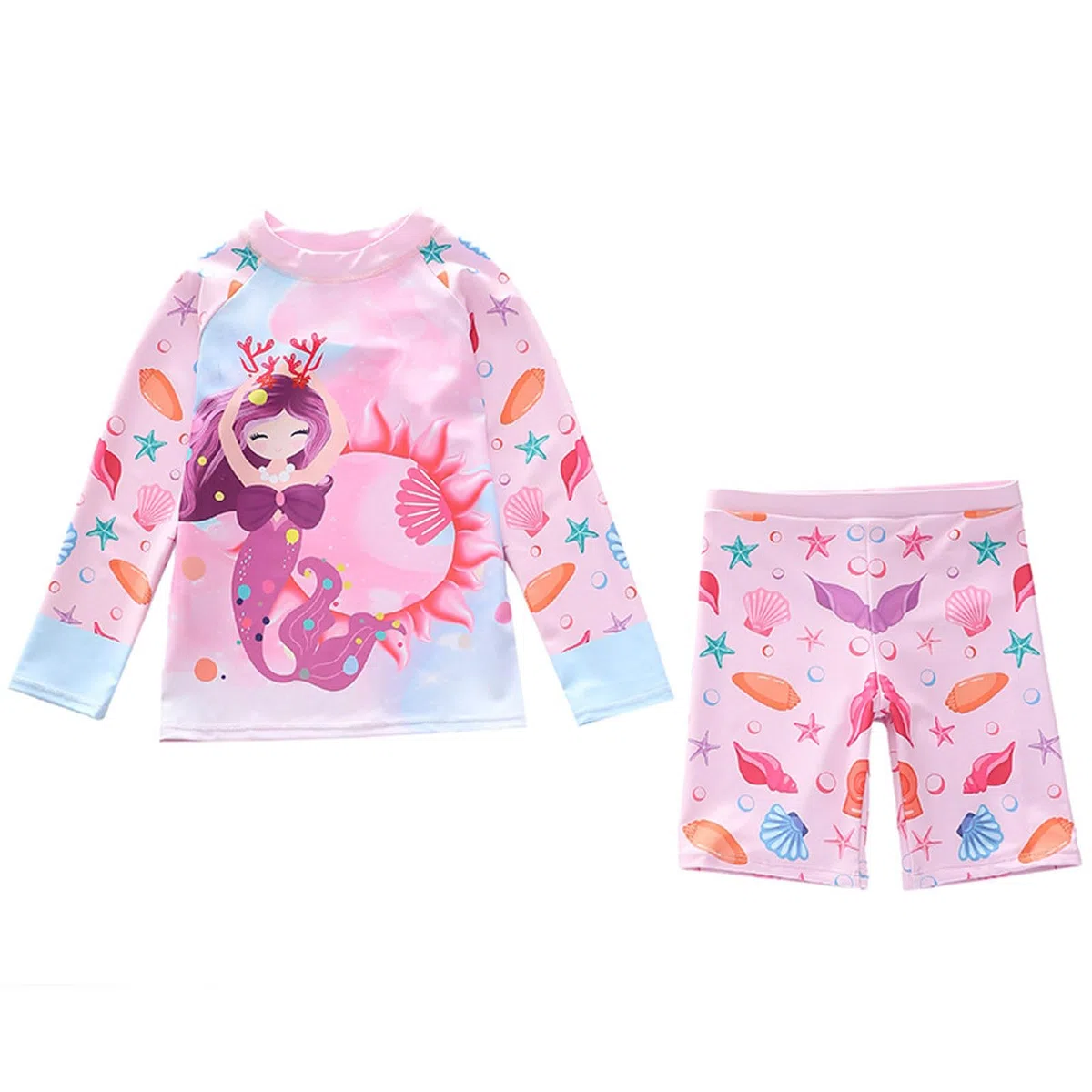Bañador para niñas de manga larga Rashguard con pantalones de longitud media, traje de playa para niños pequeños edad 2 12 verano traje de baño