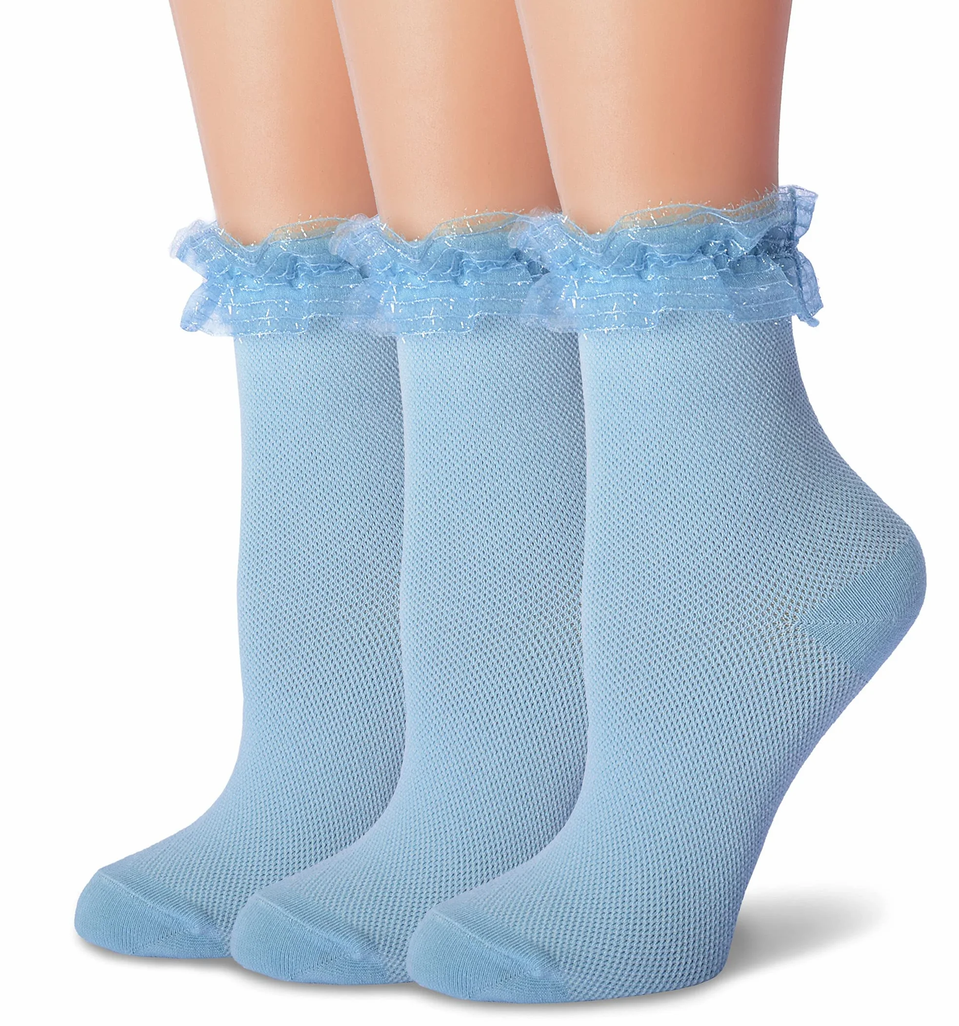 Calcetines con volantes para mujer, calcetines de encaje Lolita Kawaii, calcetines lindos con volantes, 3 pares
