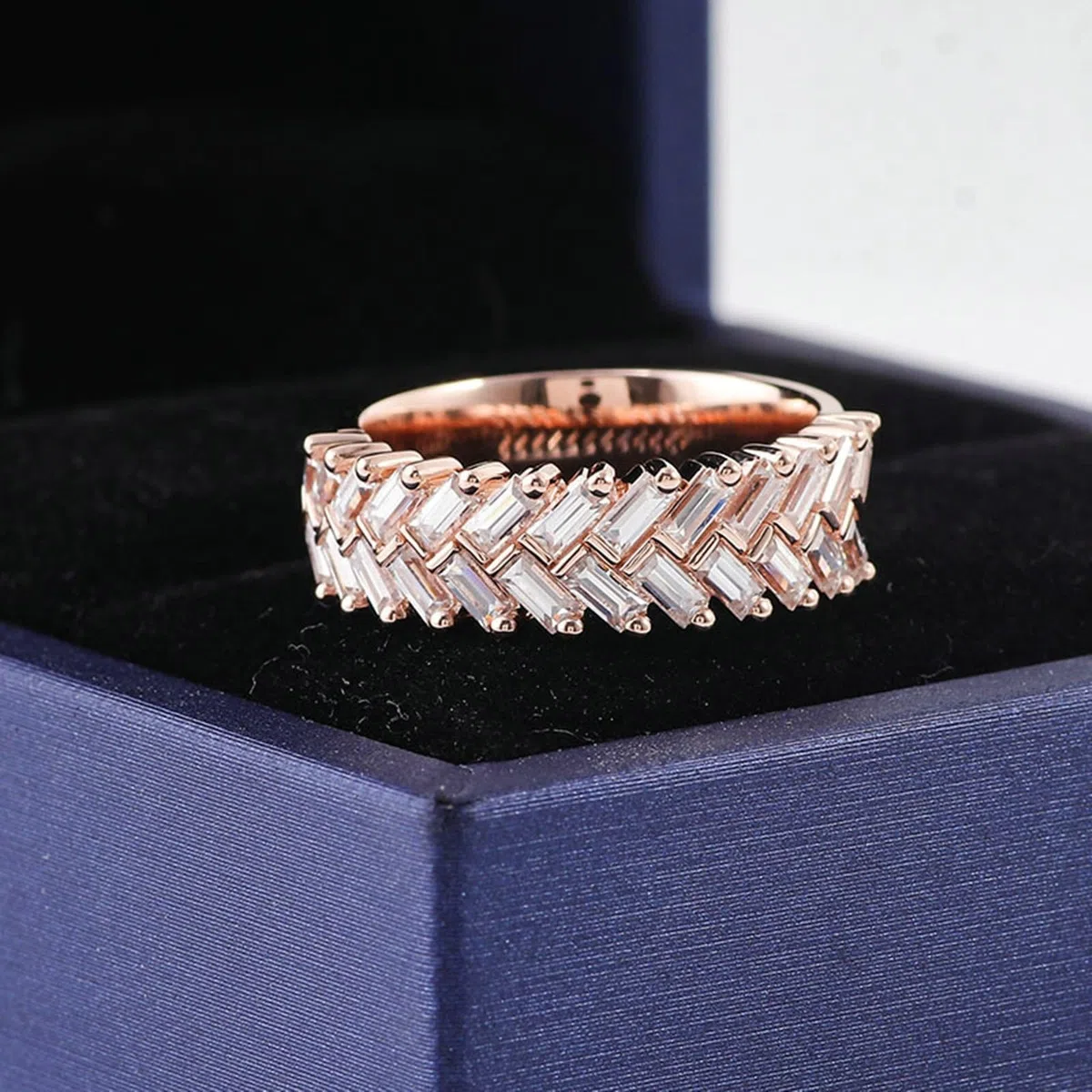 Alliance Moissanite Veritable Anillo Dee Rose 9 quilates con Moissanite de forma rectangular talla tía para hermana día de la madre joyería