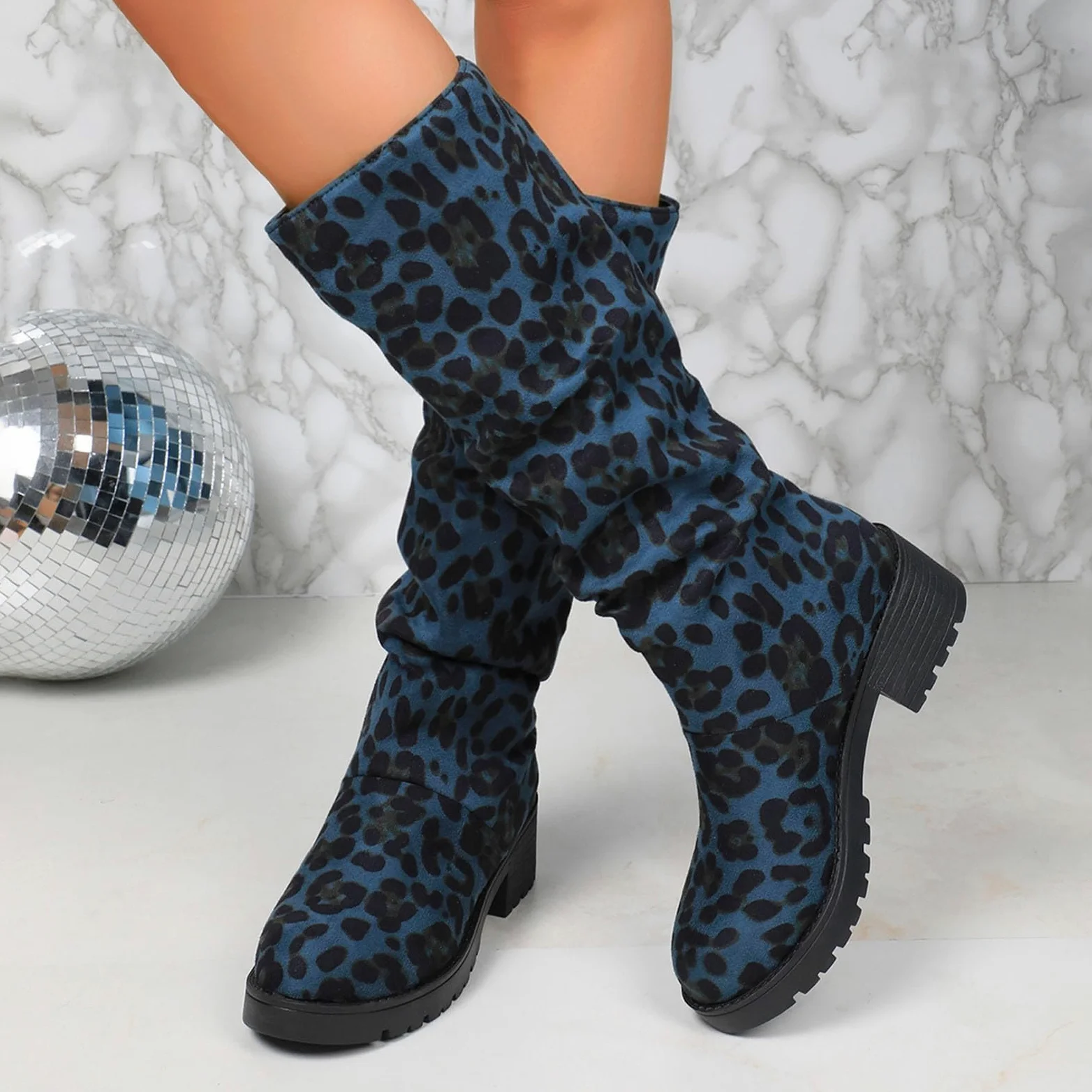 Botas de Vestir Rujer Botas de Media Pantorrilla Gamuza sintética con Estampado Floral, Altas hasta la Rodilla, cómodas Informales Vestir con Cremallera Lateral, Moda otoño-Invierno