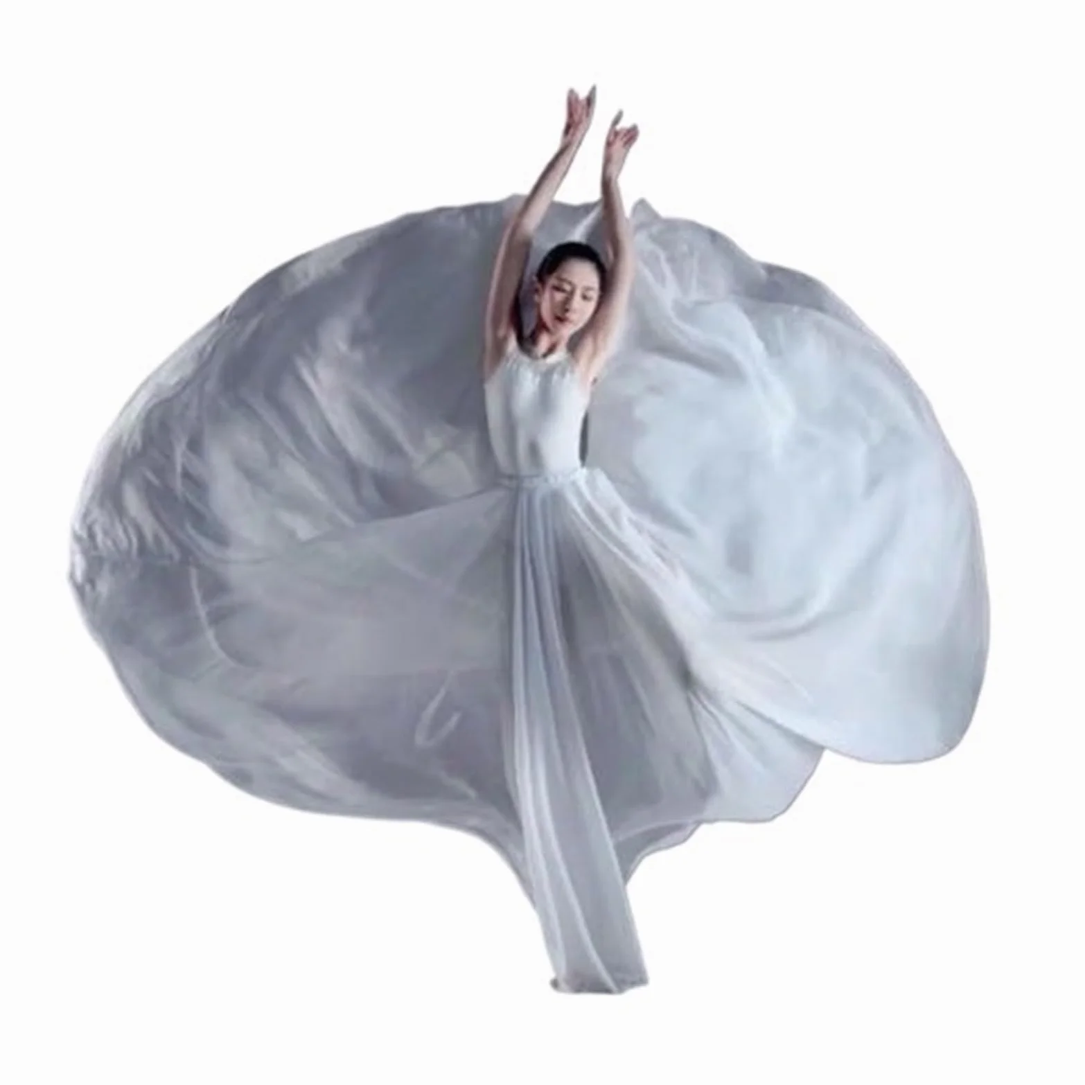 Falda Larga para Danza del Vientre, Disfraz de Danza clásica, Elegante Falda de Gasa para práctica de Danza del Vientre, 720 Grados, con Vuelo, para Ballet Moderno (Blanco, 540 x 8