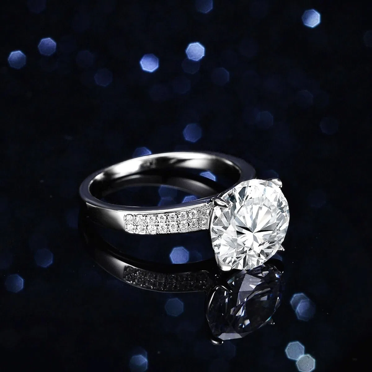 Anillo de mujer de oro blanco con moissanite de 5 ct, alianzas de oro auténtico, solitario, anillo de compromiso, oro