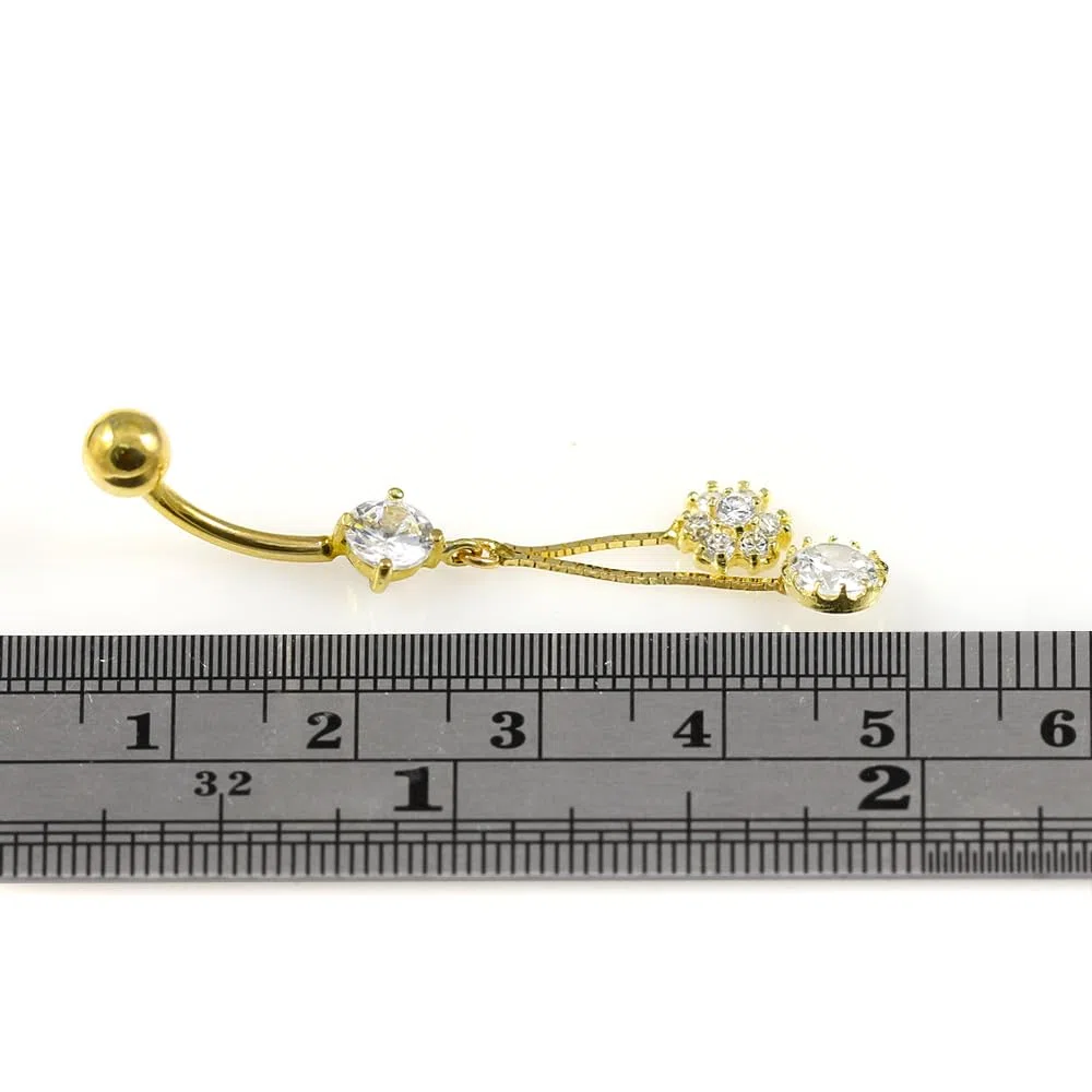 Piercing para ombligo de oro amarillo macizo de 14 quilates con circonita cúbica y colgante redondo en caja, joyería para ombligo de 14 quilates, calibre 14, 14 Gauge - 12mm Length,