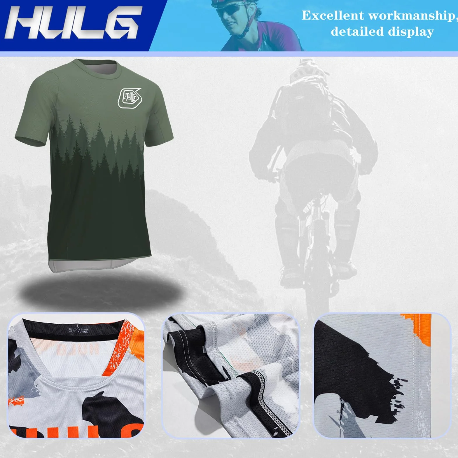 Camiseta MTB Manga Corta para Hombre, Ropa de Ciclismo de Montaña Textura Suave