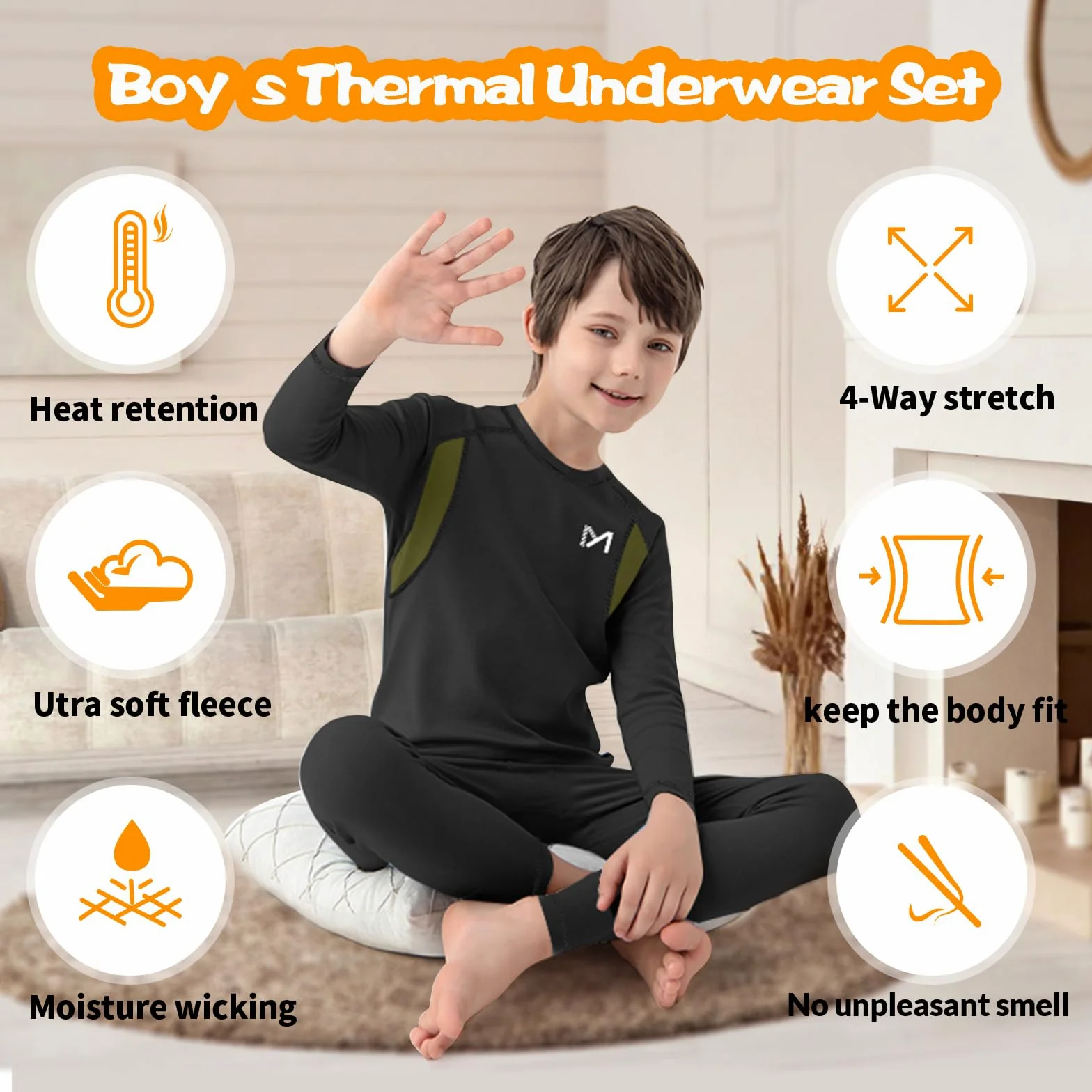 MEETYOO 2 Packs Ropa Interior Térmica Niños Camiseta Térmica Invierno Manga Larga Pantalones Cortos Esquí Deporte Transpirable Cálido Capa Base Ropa Interior Set