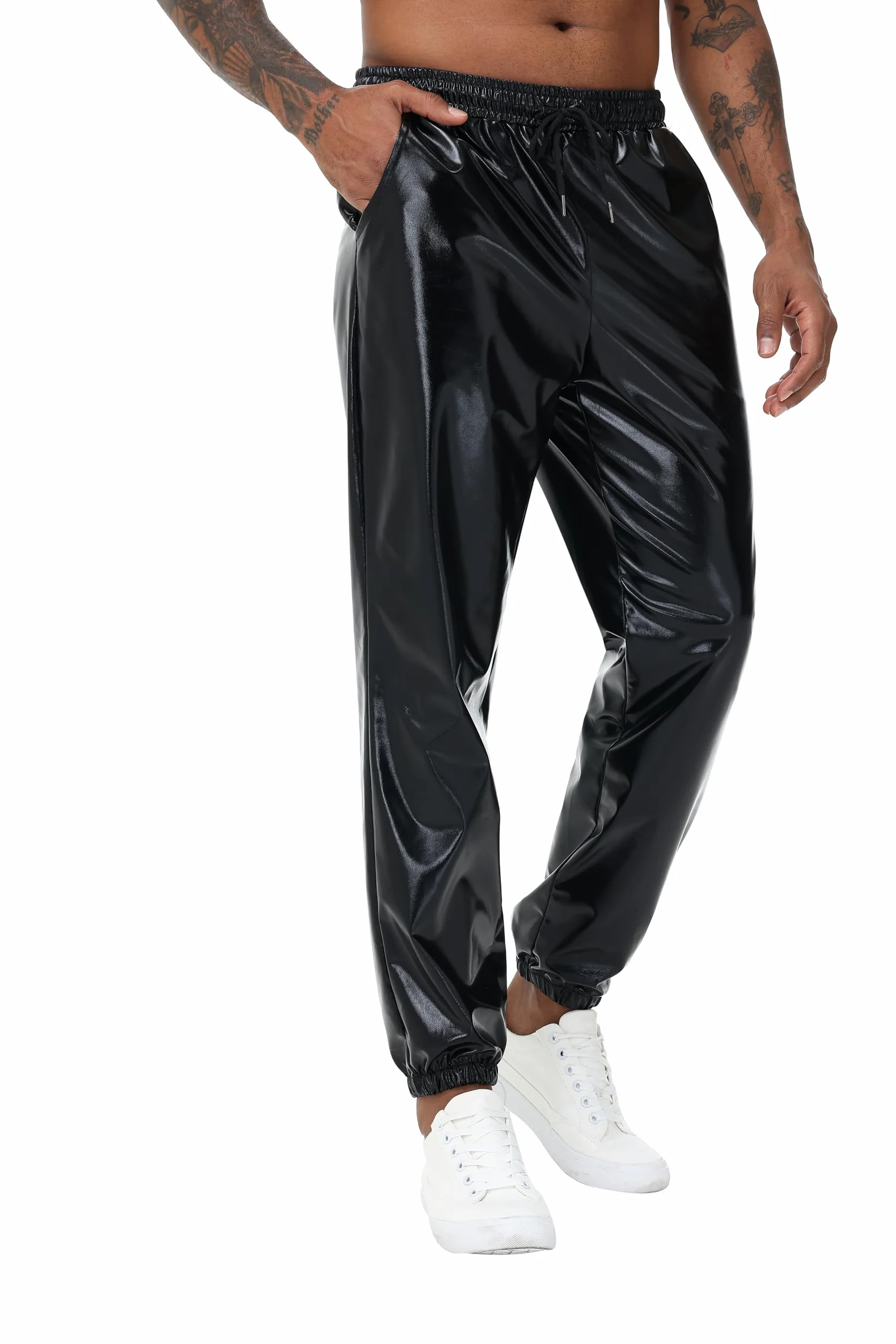 Pantalones Deportivos para Hombre Plateado Brillante Metálico Hip Hop Discoteca