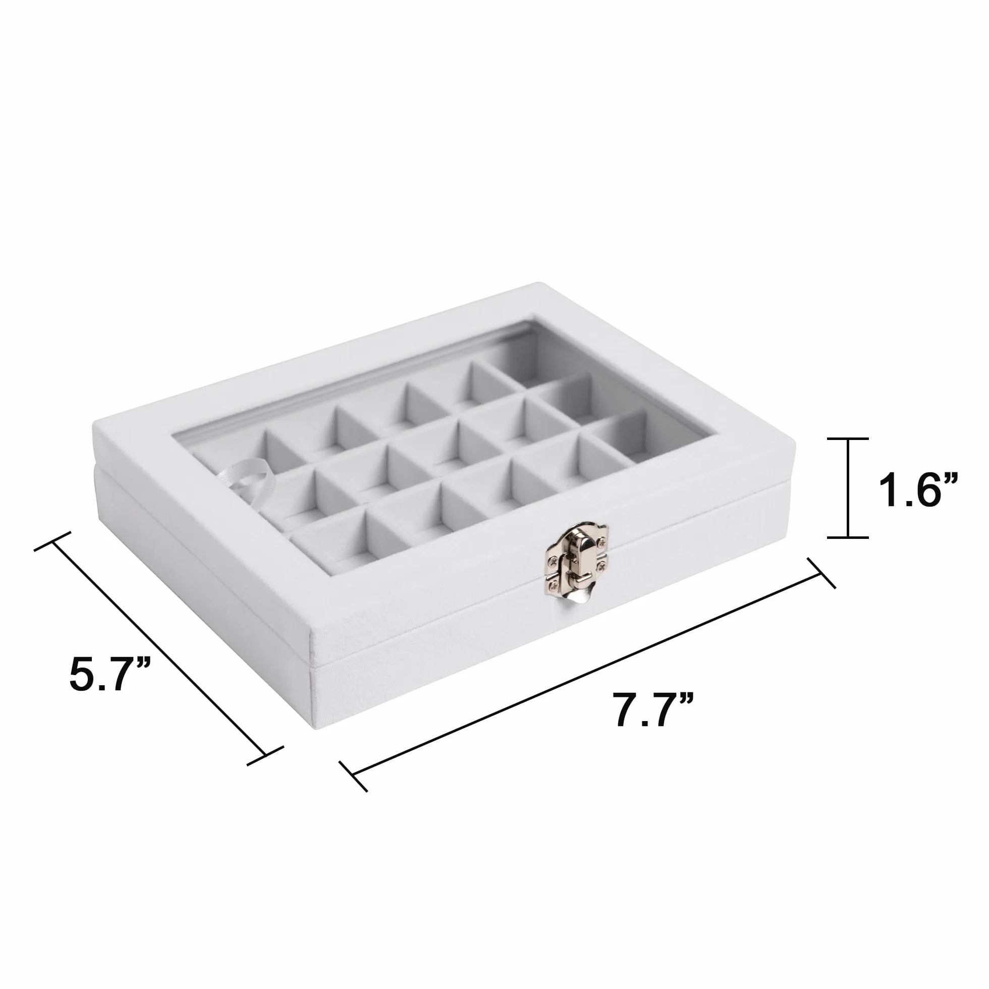Frebeauty Bandeja de joyería 24 rejillas organizador de aretes terciopelo caja joyas con tapa transparente cerradura