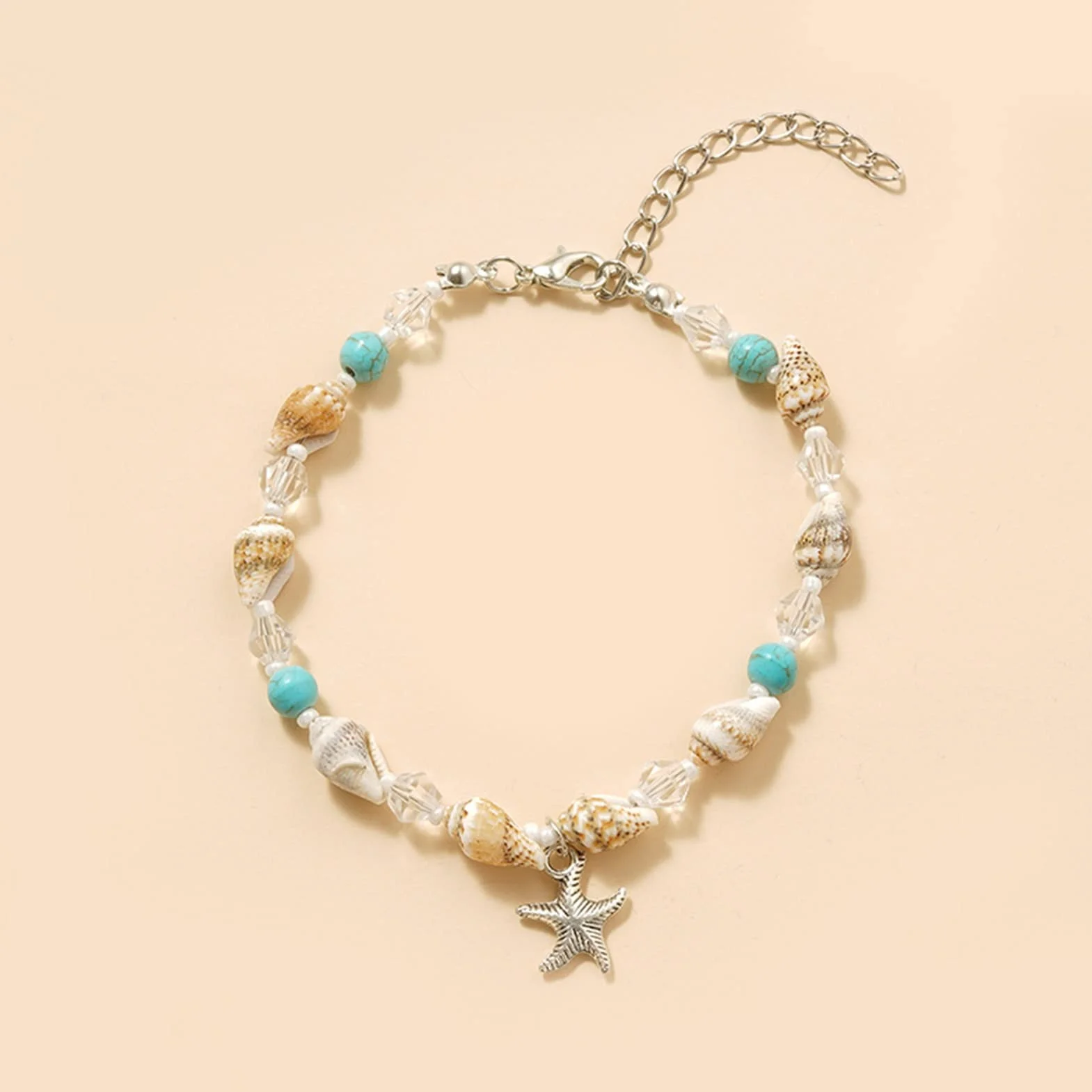 LNNSHX Tobilleras Joyería Concha Tobillera Cuentas De Arroz Perla Cristal Océano Estrella De Mar Tobillera Señora Joyería Tobilleras Ajustables Pulseras