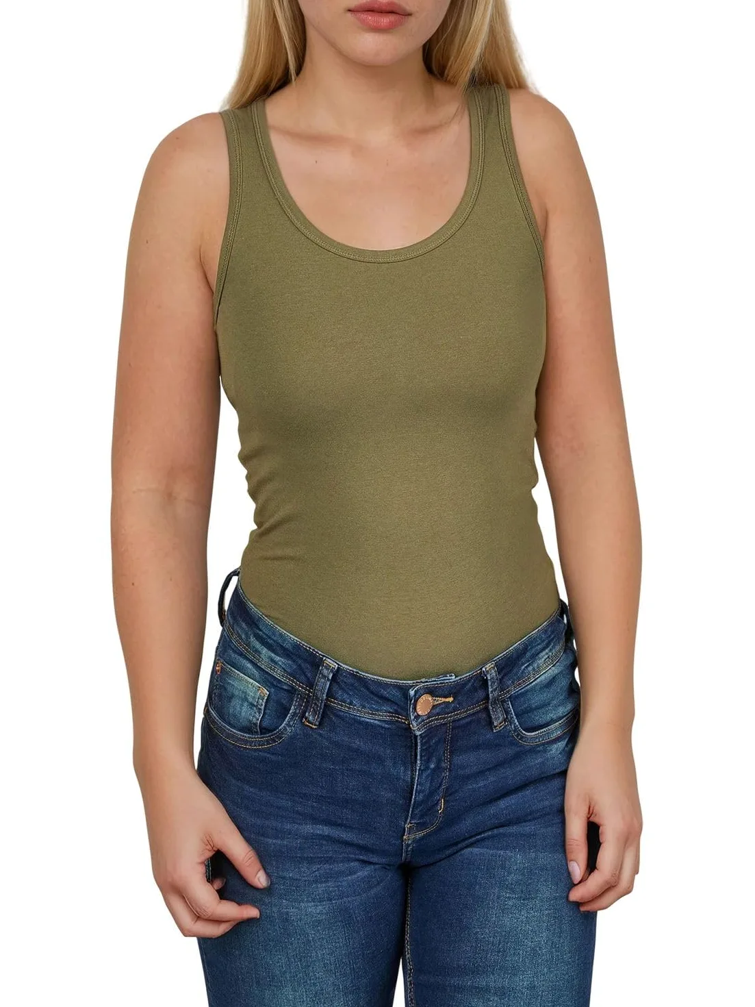 ONLY Onllive LUV - Camiseta sin mangas para mujer, corte ajustado, 4 unidades, cuello redondo, sin mangas, monocolor, negro, blanco, beige, rojo, verde, azul, azul marino, S, M, L, XL, XXL