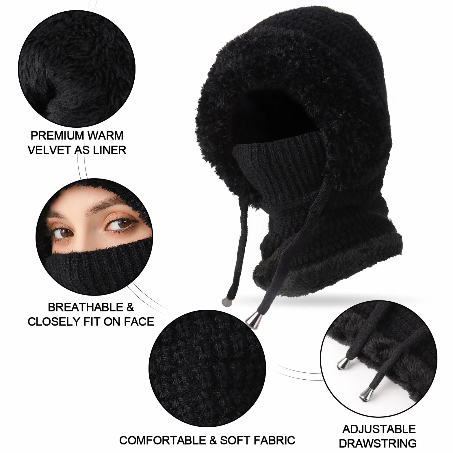 TAGVO Pasamontañas Invierno para Mujer, Pasamontañas Termico Capucha Polar Balaclava Multifuncional para Clima Frío Esquí al Aire Libre Montaña Senderismo