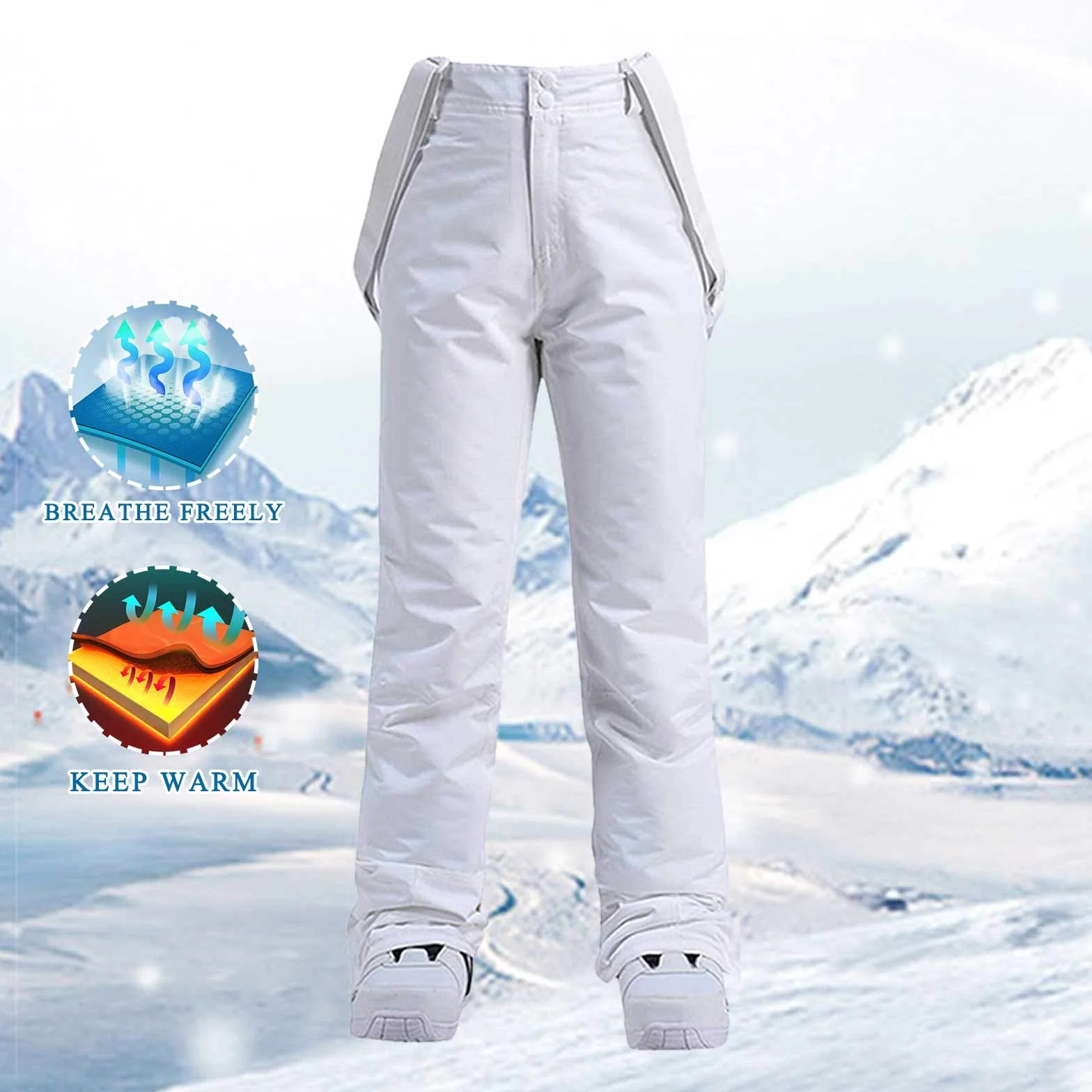 Pantalones de esquí para mujer impermeables aislados con tirantes