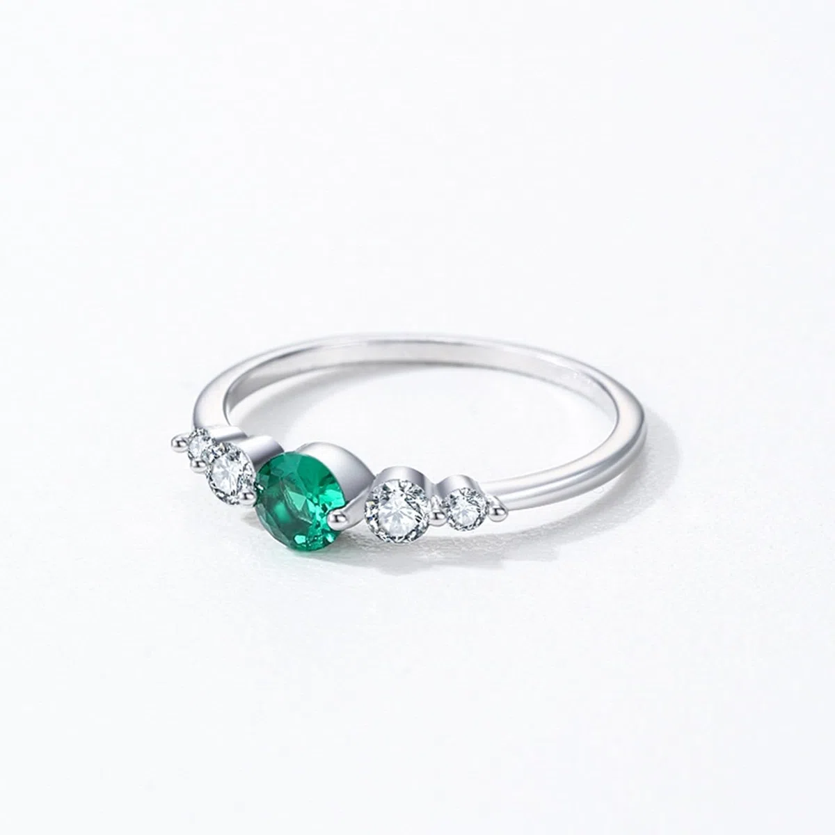 Anillo de boda de oro real con esmeralda creada de 0,3 ct, anillo de boda de oro blanco, elegante anillo de compromiso para mujer