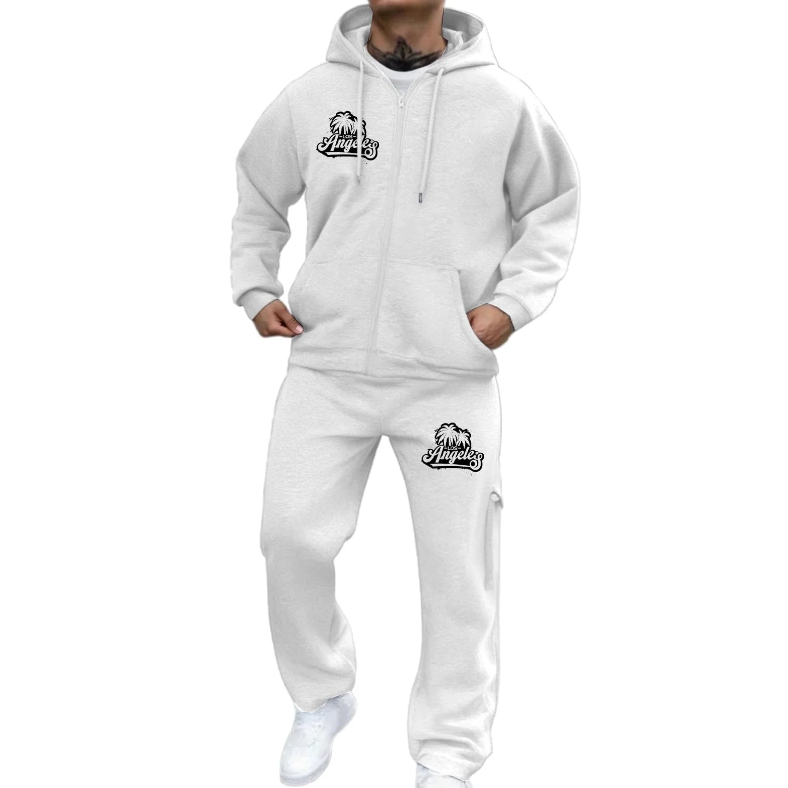 Mono deportivo Hombre Polar Sudadera con cremallera con capucha y | Chándal Conjunto de 2 Piezas de los Hombres Sudadera con Capucha Bolsillo y Pantalones de Deporte Amplio Running Streetwear