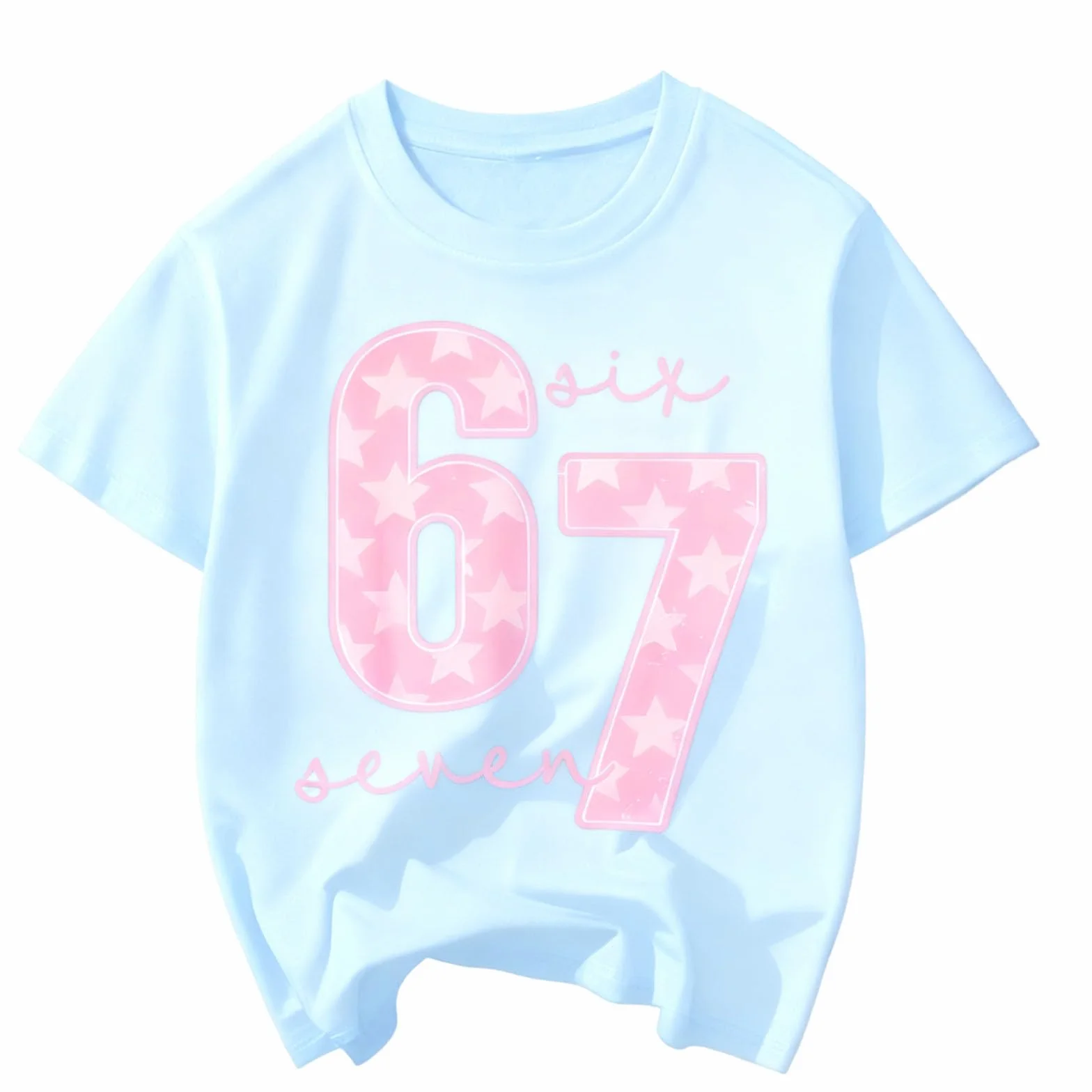 Camiseta de manga corta para niñas Six Seven para niños, estilo informal, con 67 letras, cuello redondo, holgada, para festivales de Navidad