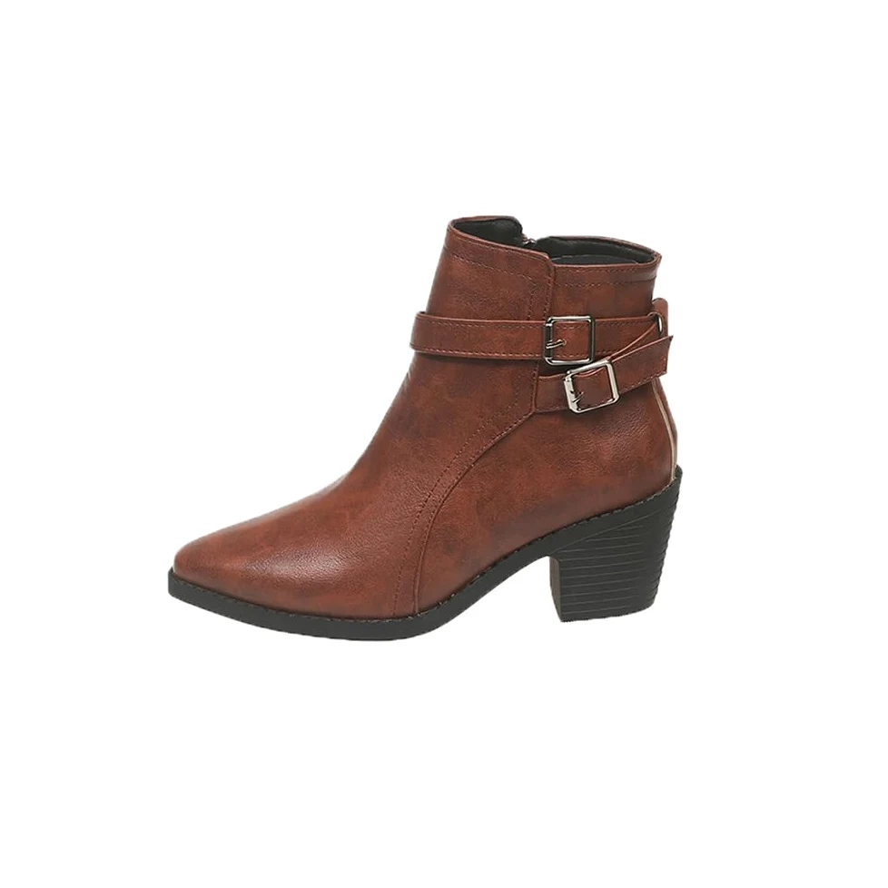 MGGMOKAY Botines para Mujer de Tacon Botas De Mujer con hebillas y Cremallera Moda Puntiaguda Zapatos