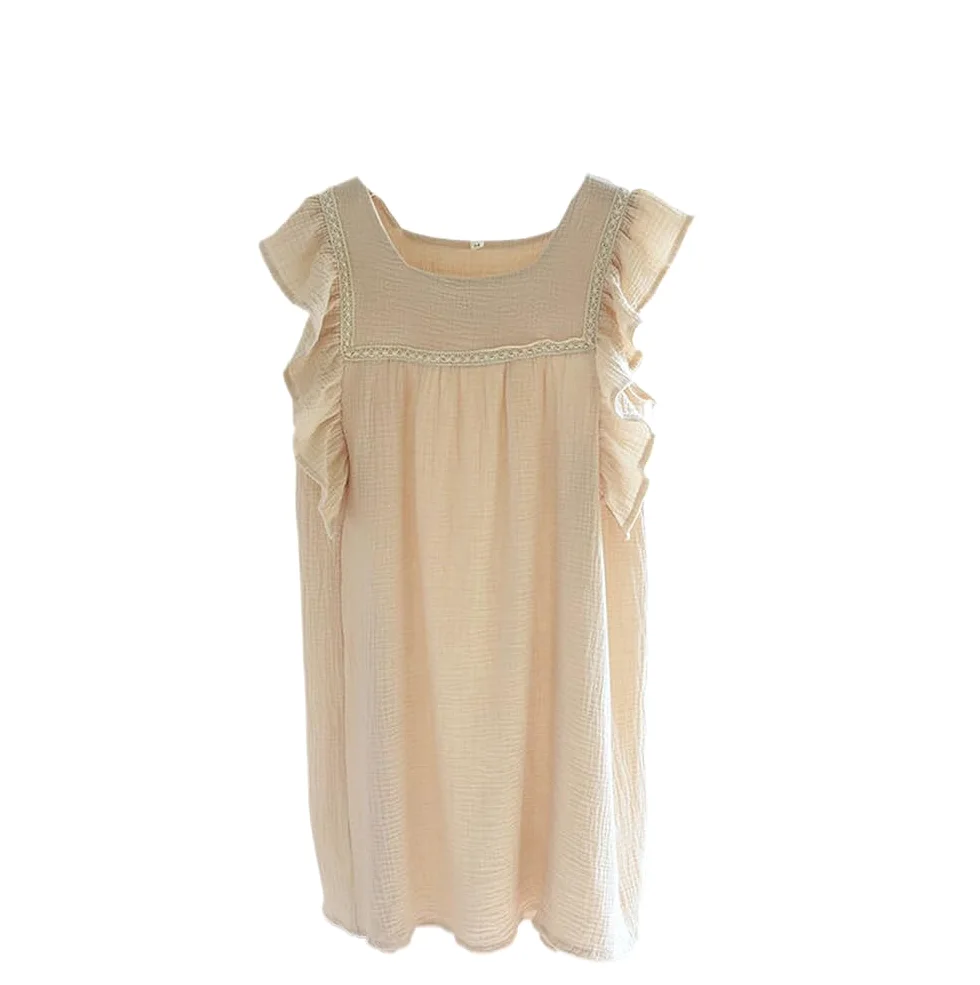 Camisón para Mujer - Faldas De Verano para Mujer, Camisón De Crepé De Algodón, Falda Larga con Manga De Hoja De Loto, Falda Fina para El Hogar, Camisón De Talla Grande De Verano