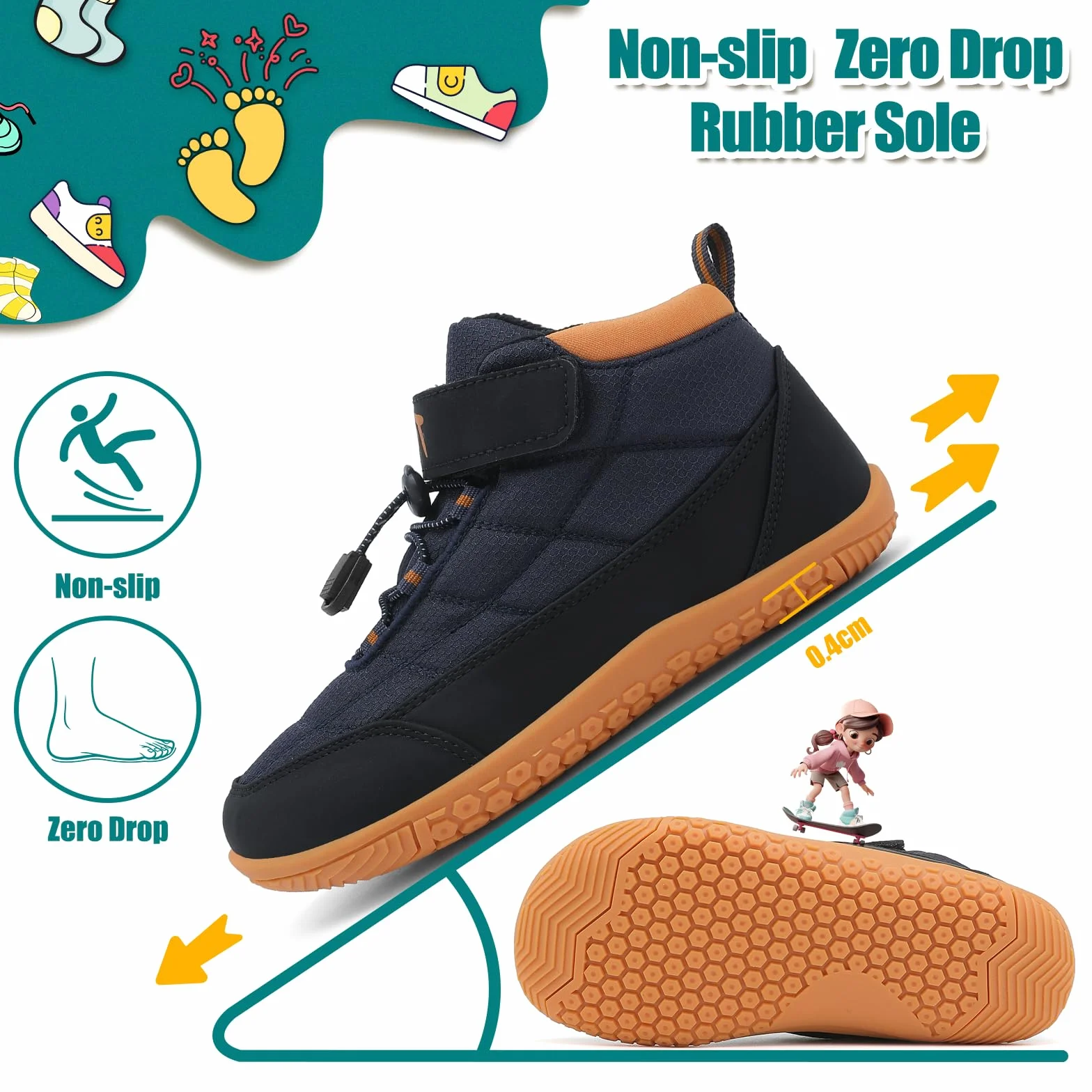 Wizshoe Botas Barefoot Lente Herfst Overgang Niño Niña Alta Zapatillas Resistente al agua Antideslizante Descalzas Minimalistas Sneakers Trekking Ligeras Cómodas Azul 36EU