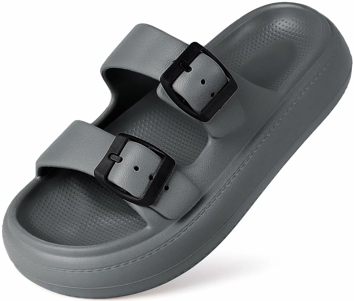 Gaatpot Zapatilla de Baño Niños Niña Chanclas Zapatos de Playa y Piscina Ajustable Doble Hebilla Sandalias Antideslizantes Gris 33/34 EU