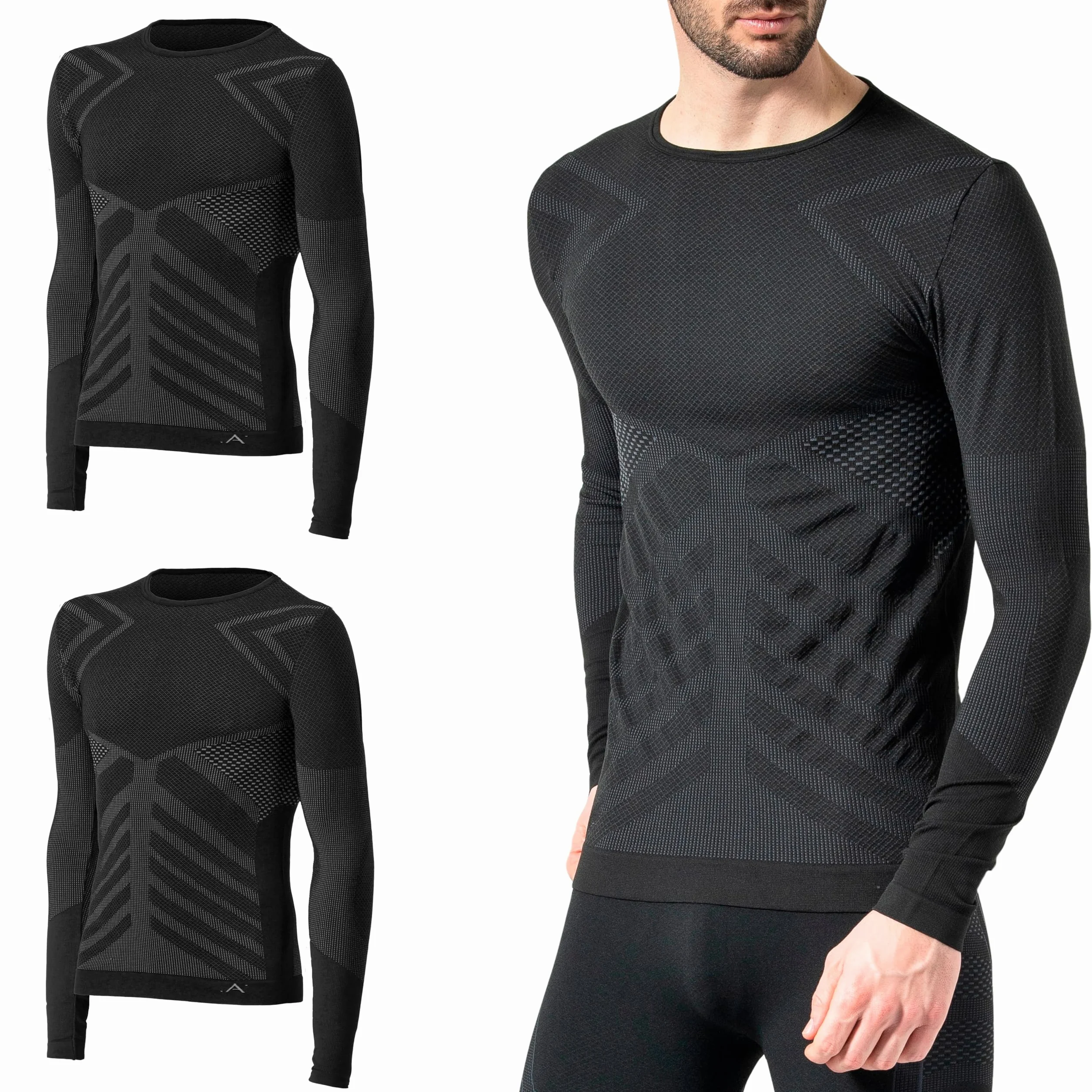 Risalti Camiseta Termica Hombre Manga Larga Energy - Jersey Técnico, Transpirable, Compresivo, Ropa Interior Térmica Sin Costuras y Etiquetas, Esquí, Trekking, Running, Ciclismo - Made in Italy